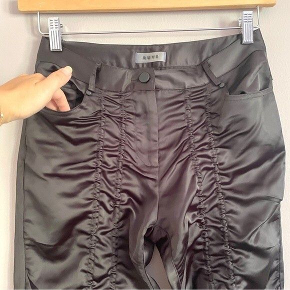 Other Ruve Loe Black Satin Ruched Skinny Slim Pants - S Size 28" / US 6 / IT 42 - 4 Thumbnail