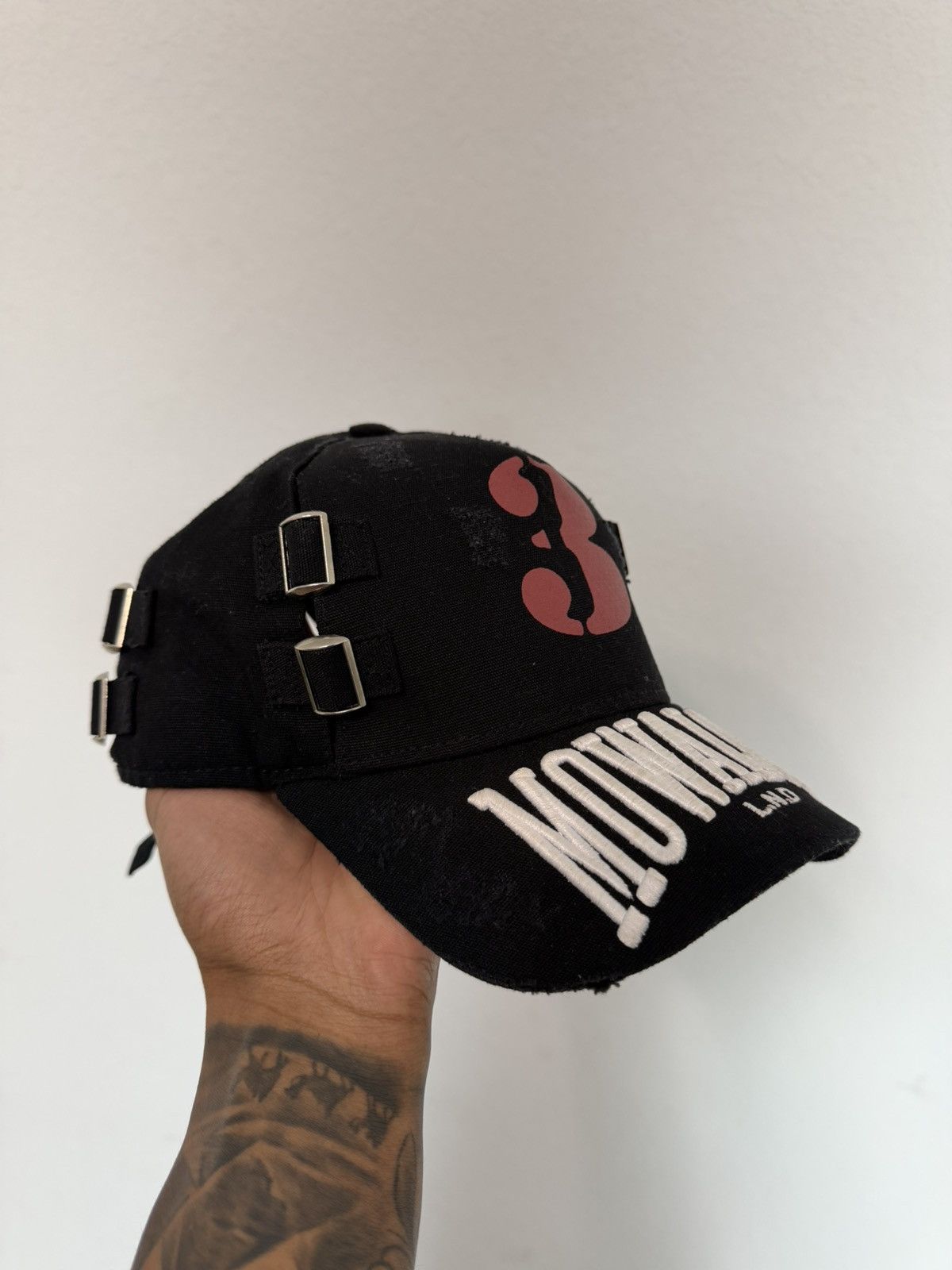 Mowalola Mowalola London 3 Distressed Buckle Hat Cap Black | Grailed