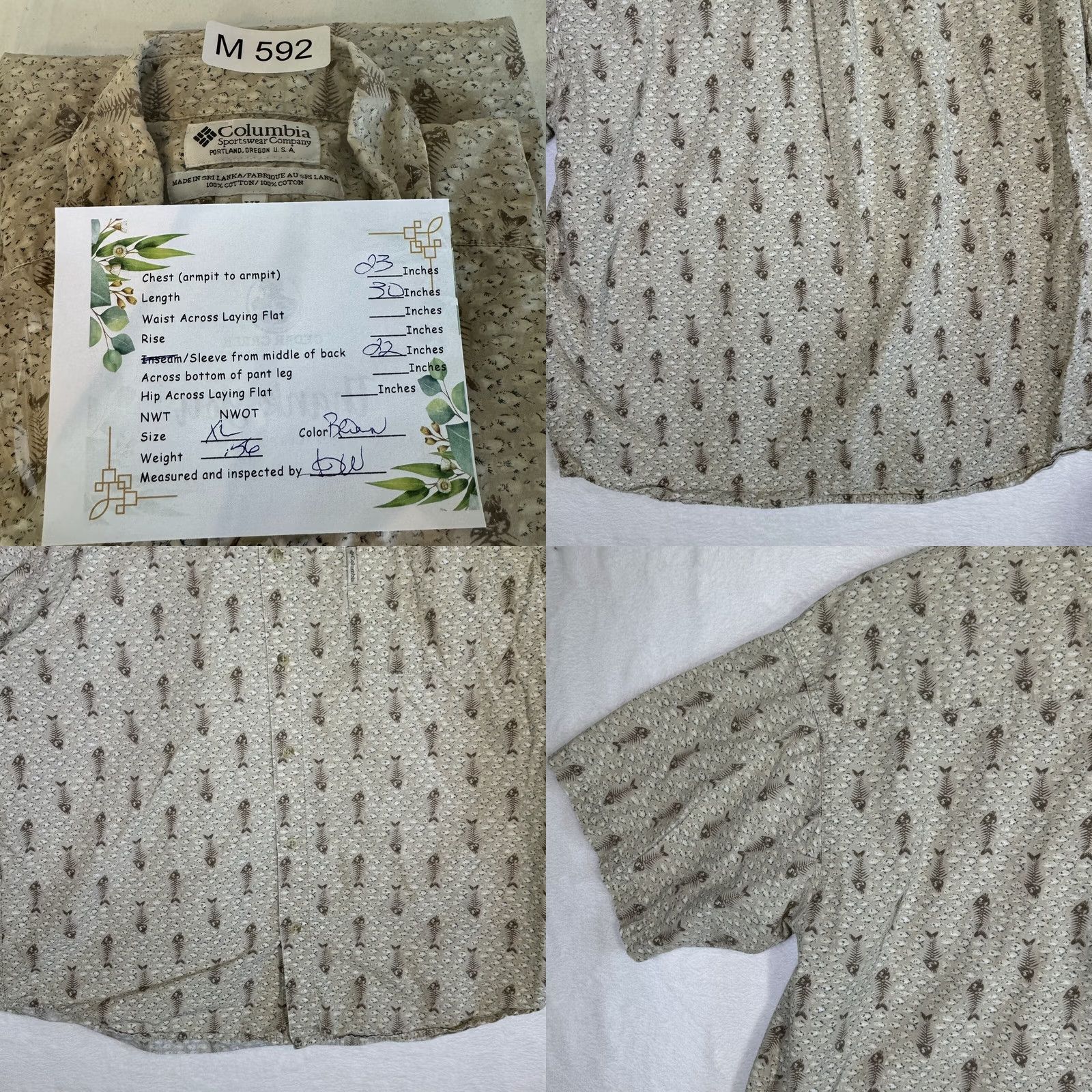 Vintage Columbia Men's XL Brown Fish Skull Print Short Sleeve Button-Down Shirt M592 Size US XL / EU 56 / 4 - 8 Thumbnail