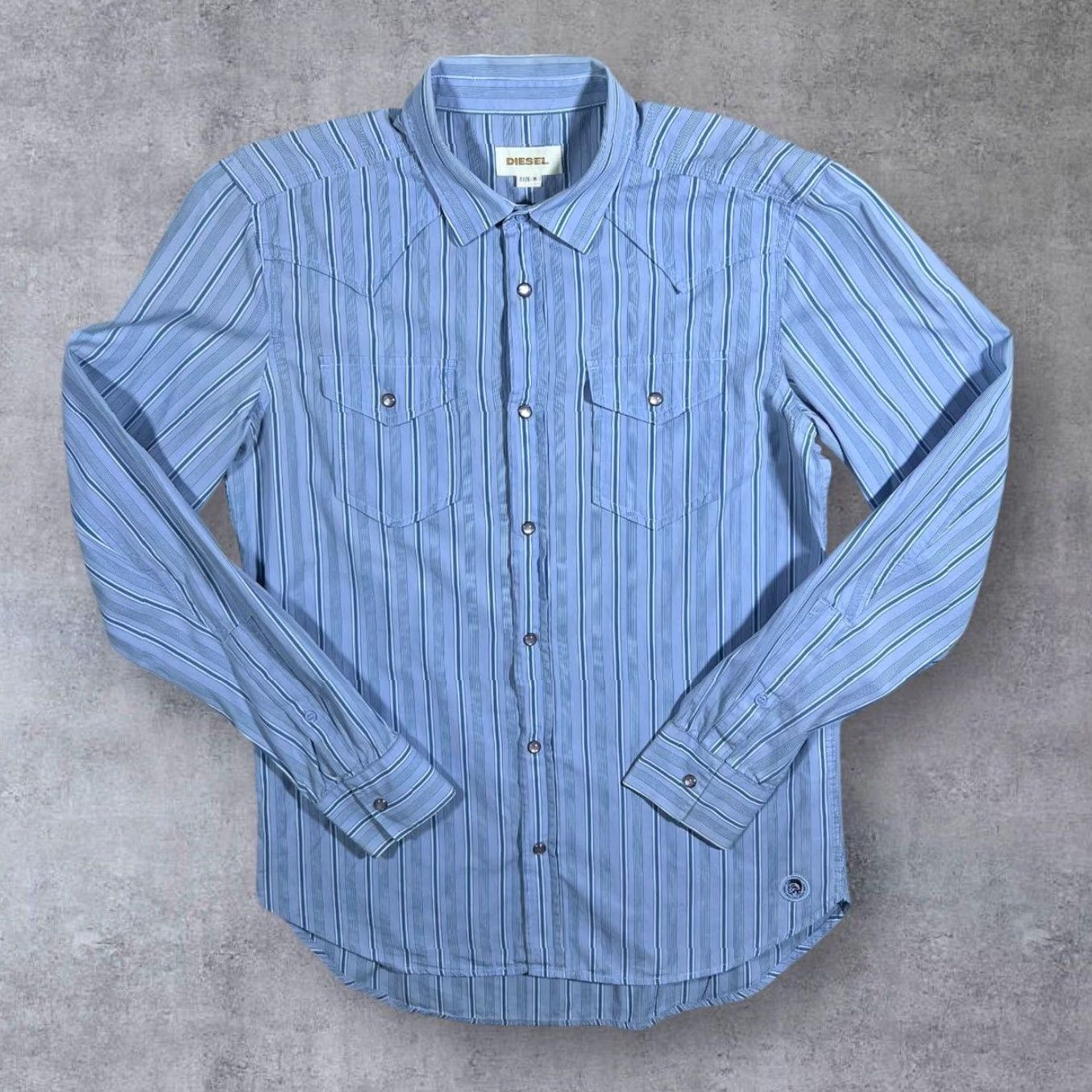 Diesel Diesel Western Style Blue Striped Cotton Popper Button Long Sleeve Shirt Medium Mens Regular Size US M / EU 48-50 / 2 - 2 Thumbnail