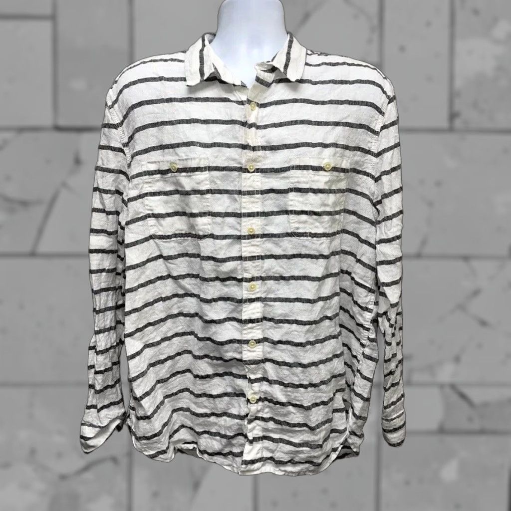 Lucky Brand Lucky Brand Linen Shirt Men XL Gray Striped Button-Down Long Sleeve Size US XL / EU 56 / 4 - 1 Thumbnail
