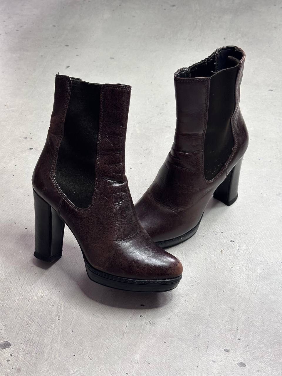 Prada Prada Brown Leather Ankle Boots High Heel Chelsea Style 37 Size US 6.5 / IT 36.5 - 1 Thumbnail