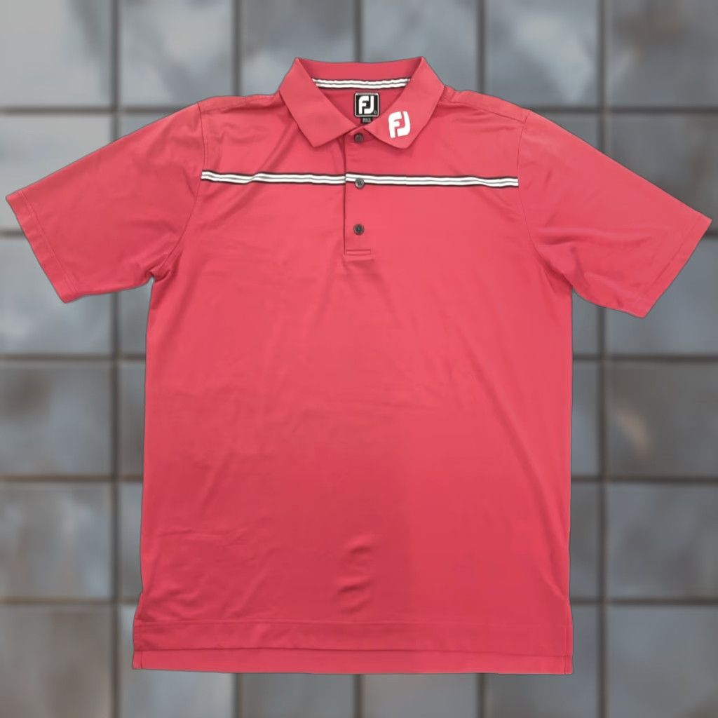 Footjoy FootJoy Mens Polo Shirt Golf Striped Pink Athletic Fit Short Sleeve Chest 45-46 L Regular Size Large Tour Collar Size US L / EU 52-54 / 3 - 1 Thumbnail