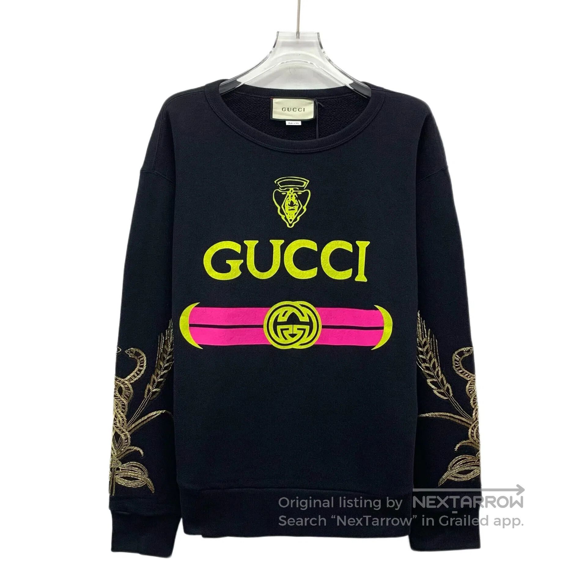 Gucci Guicci Black Logo Letter Printed Cotton Round Neck Long Sl Size US S / EU 44-46 / 1 - 1 Thumbnail