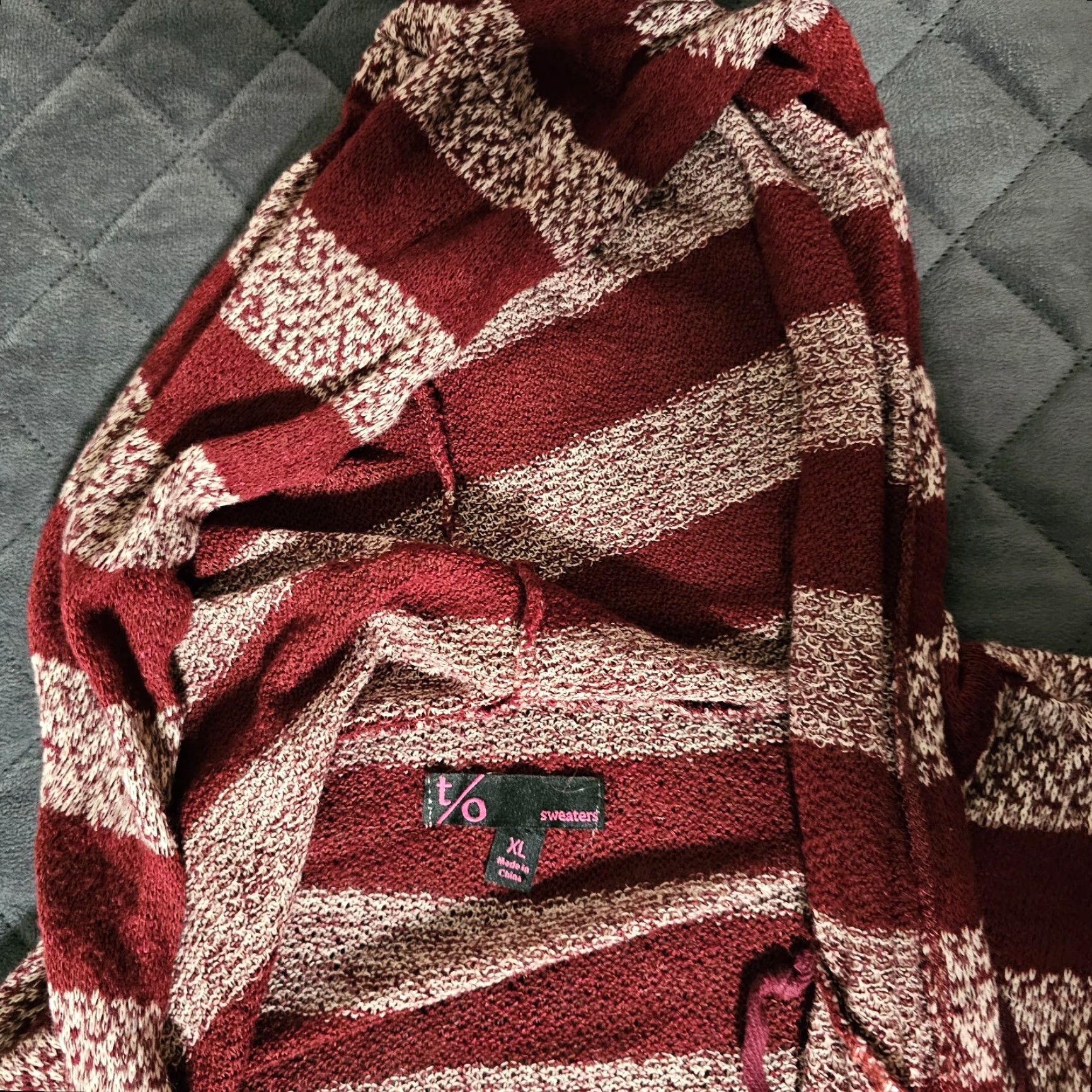 Vintage t/o Sweater Cardigan Women XL Red Striped Hooded Open Front Long Sleeve Casual Knit Size XL / US 12-14 / IT 48-50 - 7 Thumbnail