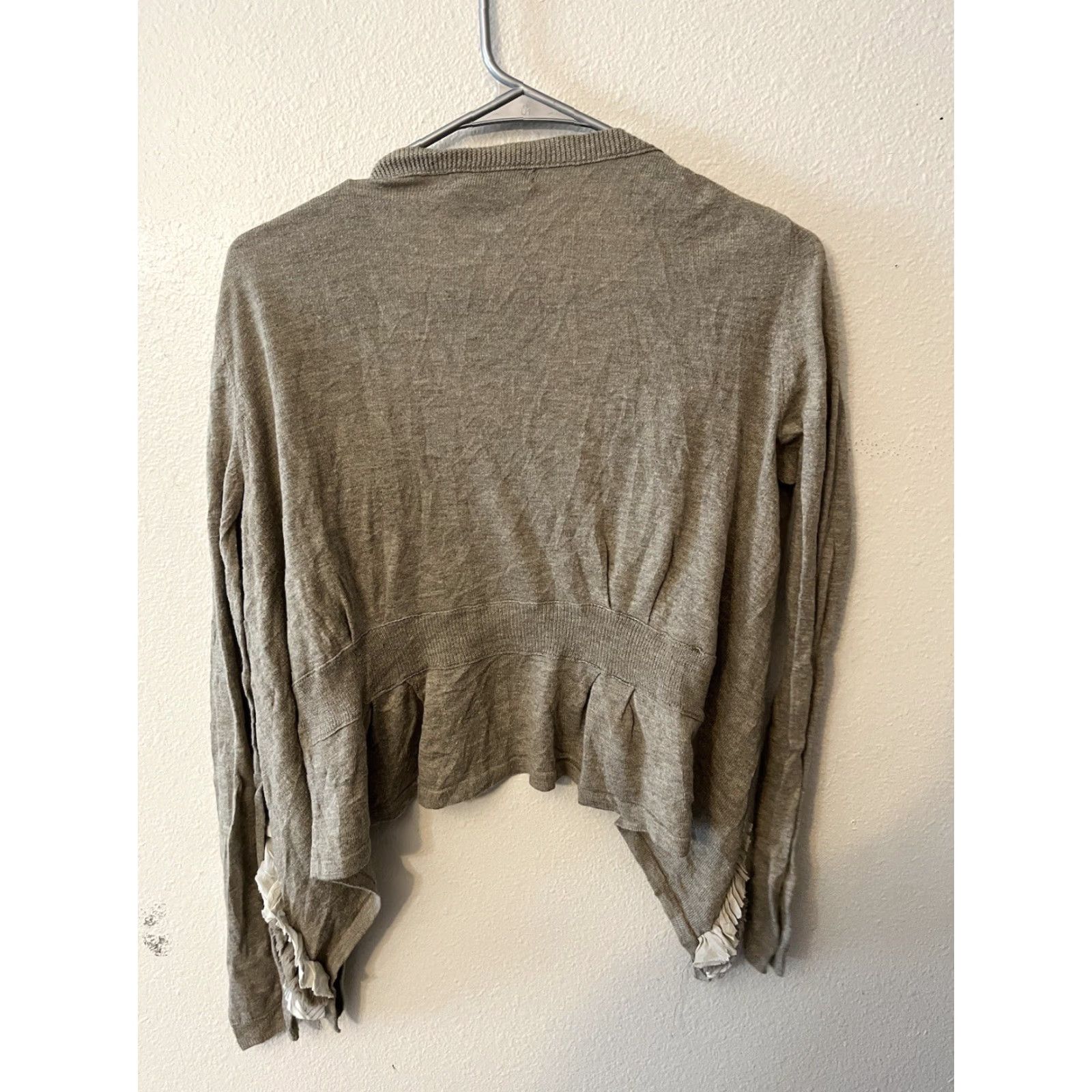 Banana Republic VINTAGE Banana Republic Cardigan Sweater Womens XS Brown Woven Ruffle Placket Size XS / US 0-2 / IT 36-38 - 2 Thumbnail
