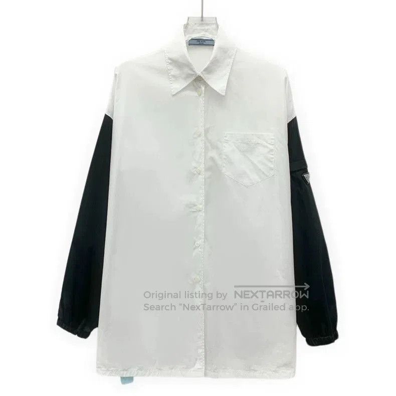 Prada Prada White Logo Cotton Long Sleeve Shirt. Size US M / EU 48-50 / 2 - 1 Thumbnail