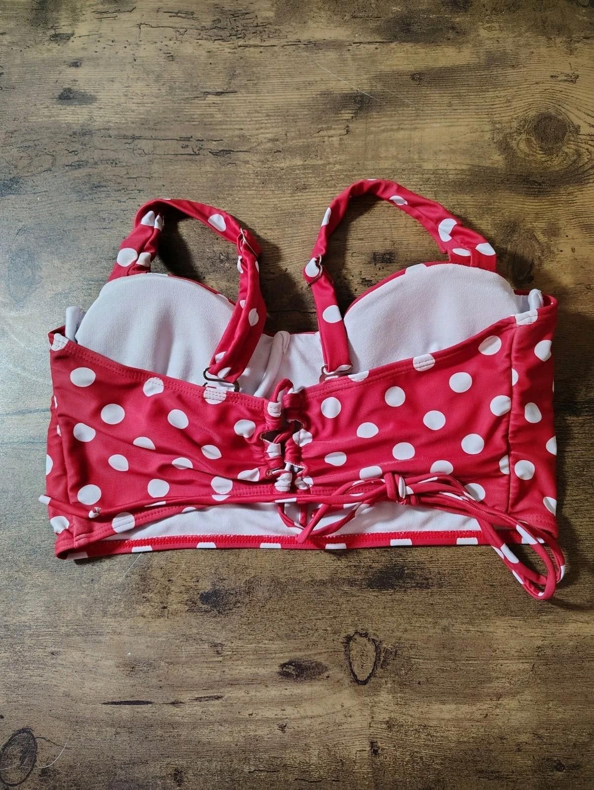 Designer Womens Bikini Top Polka Dots Adjustable Built In Bra Retro Size ONE SIZE - 2 Thumbnail