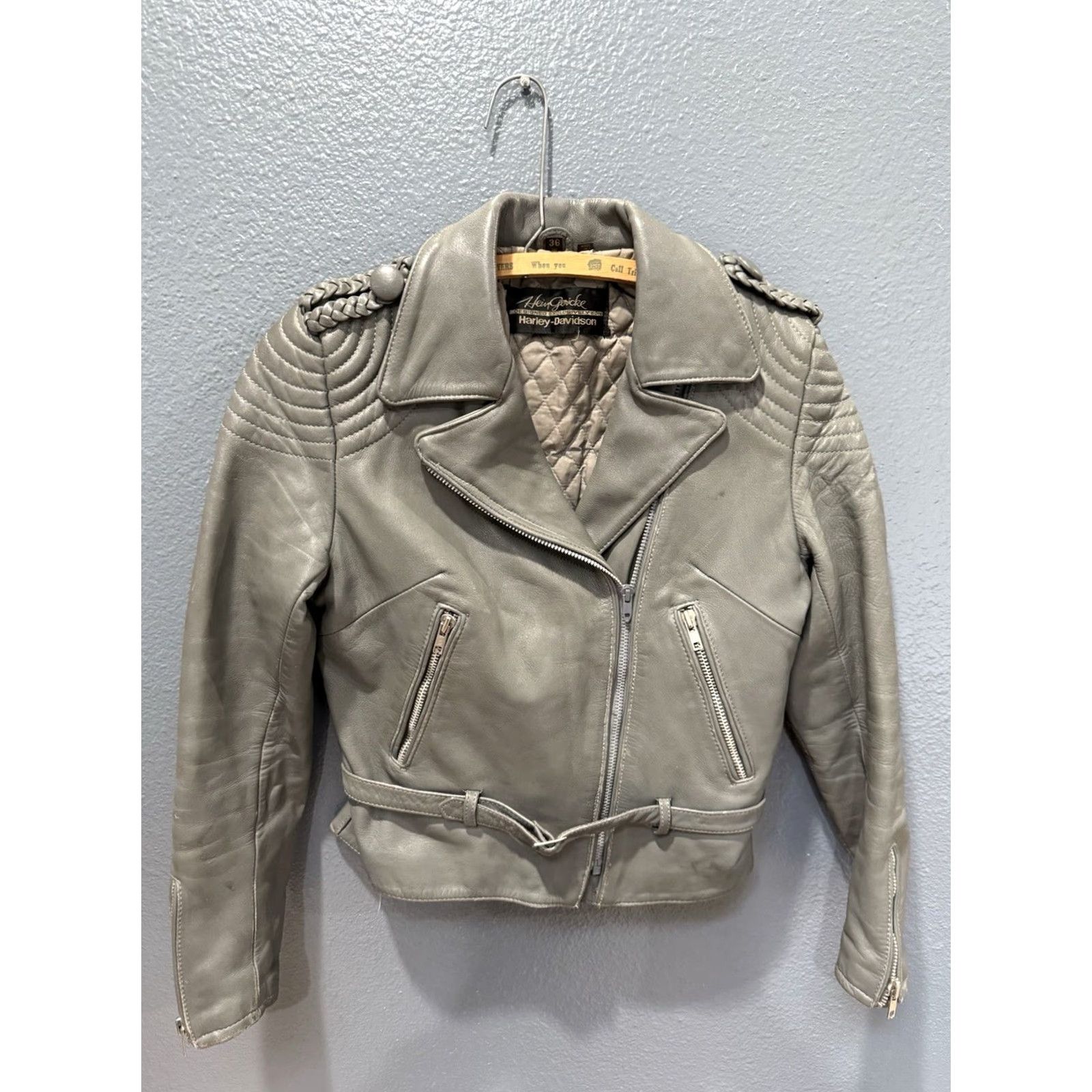 Harley Davidson VINTAGE Harley-Davidson Hein Gericke Gray Leather Biker Jacket Women 36 Sz 36 Leather Motorcycle 70s Size XS / US 0-2 / IT 36-38 - 3 Thumbnail