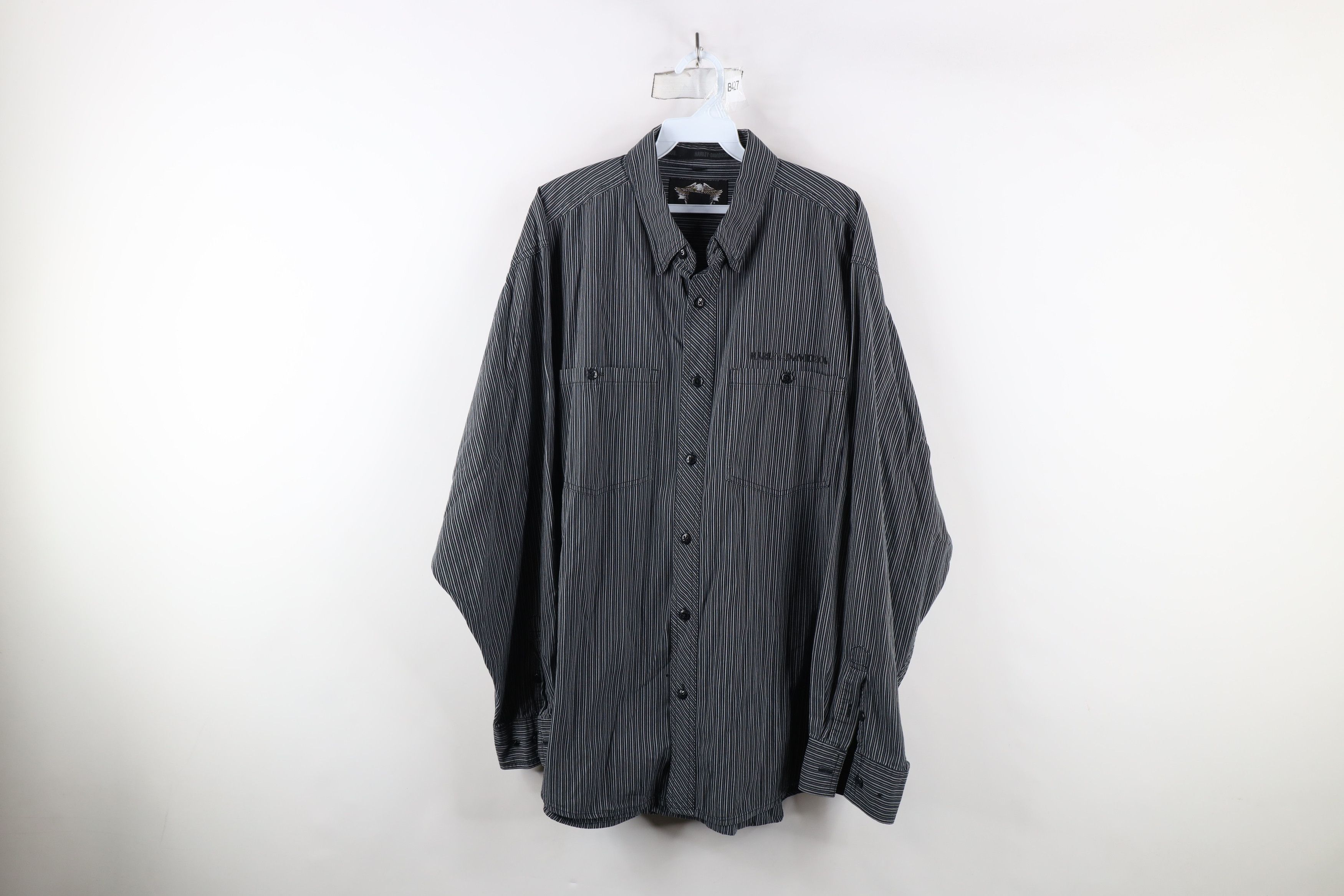 Harley Davidson × Vintage Vintage Harley Davidson Striped Collared Button Down Shirt Size US XL / EU 56 / 4 - 1 Thumbnail