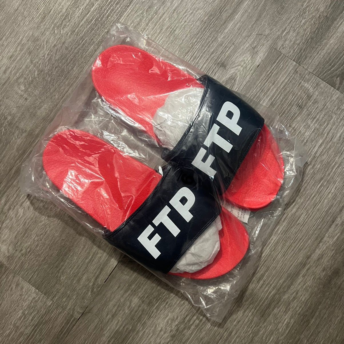 Pre-owned Fuck The Population Ftp Two Tone Logo Slides Navy/red