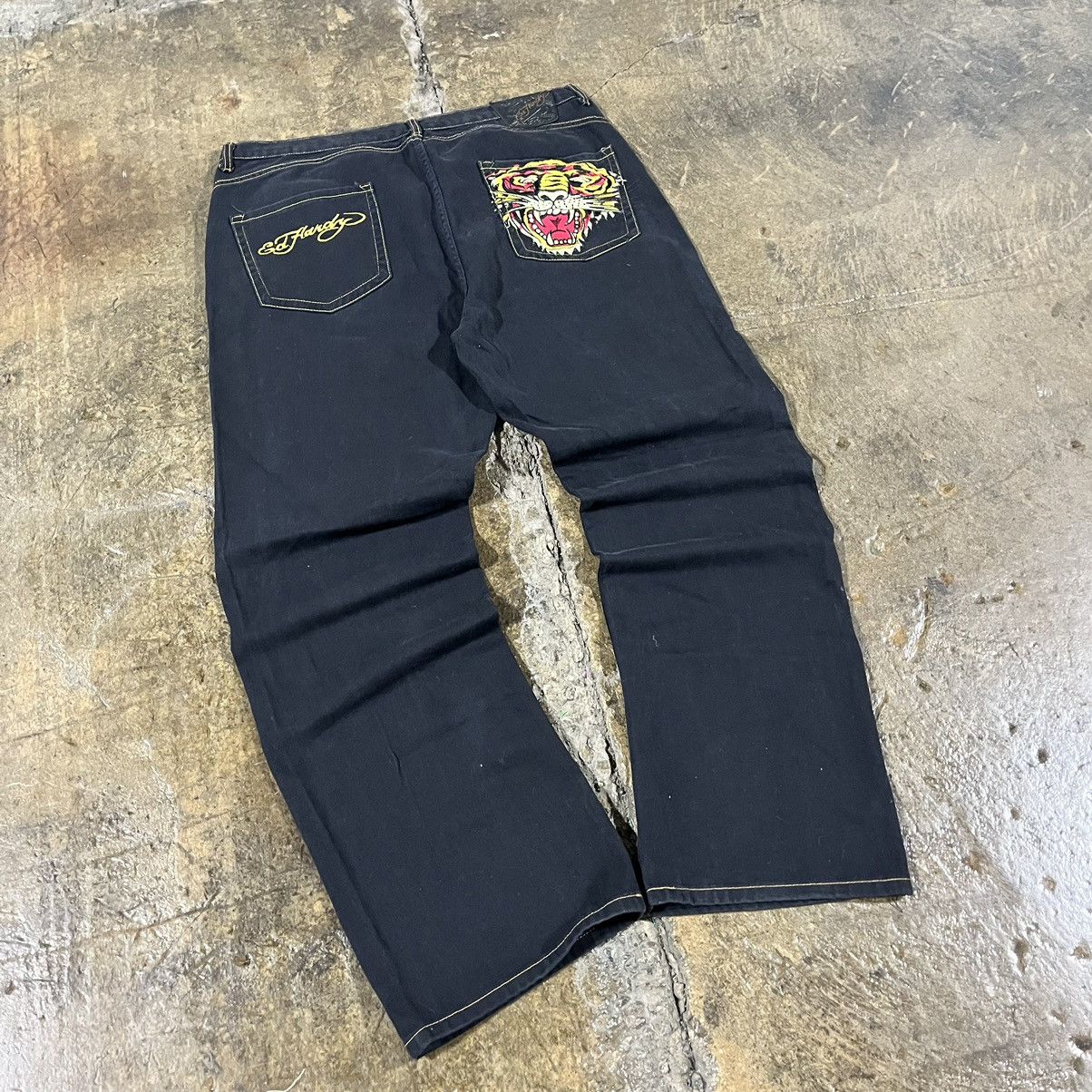 Ed Hardy × JNCO × Vintage Crazy Y2K Ed Hardy Embroidered Tiger Jeans Baggy Skater Size US 42 / EU 58 - 3 Thumbnail