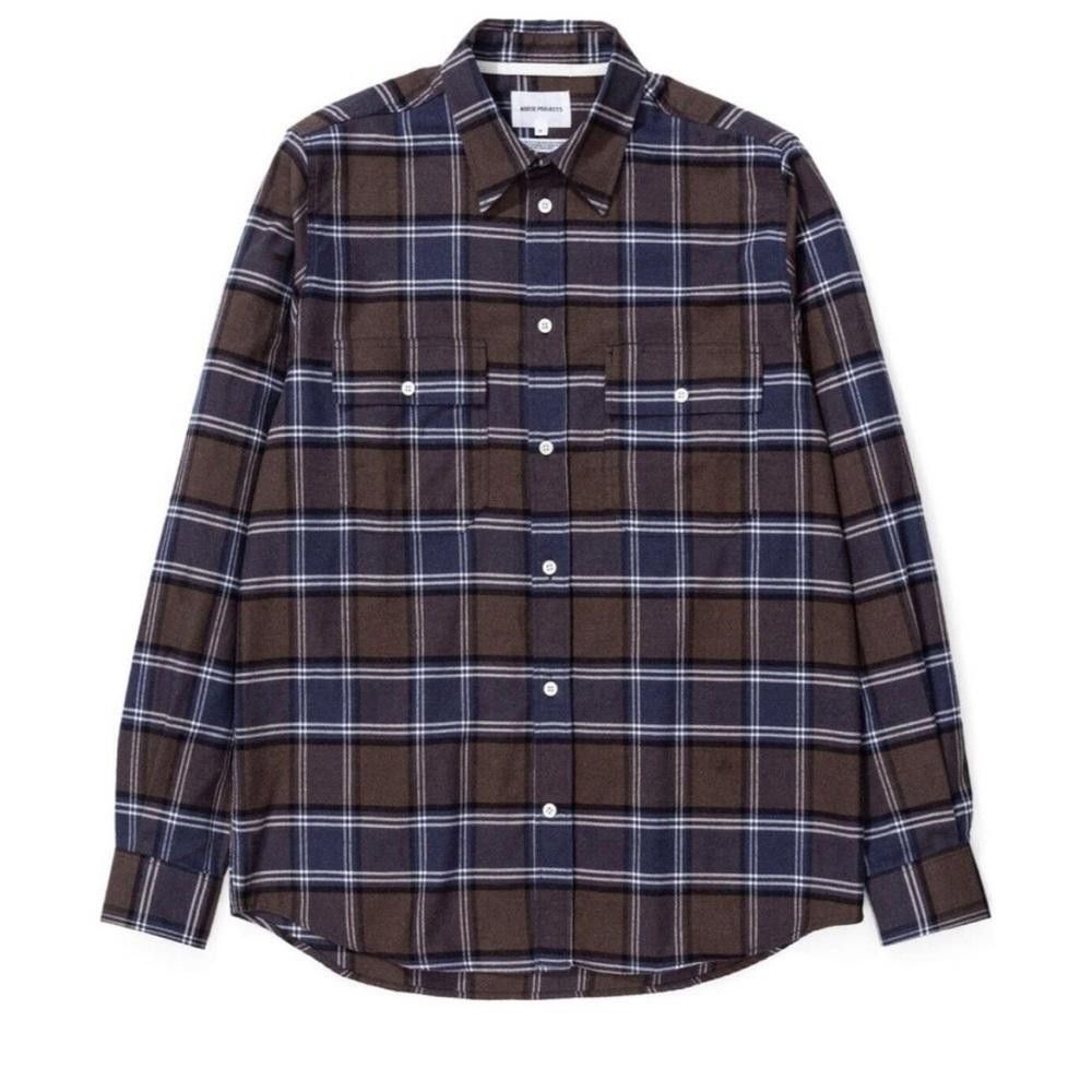 image of Norse Projects Villads Check Cotton Flannel Shirt Size M in Blue, Men's