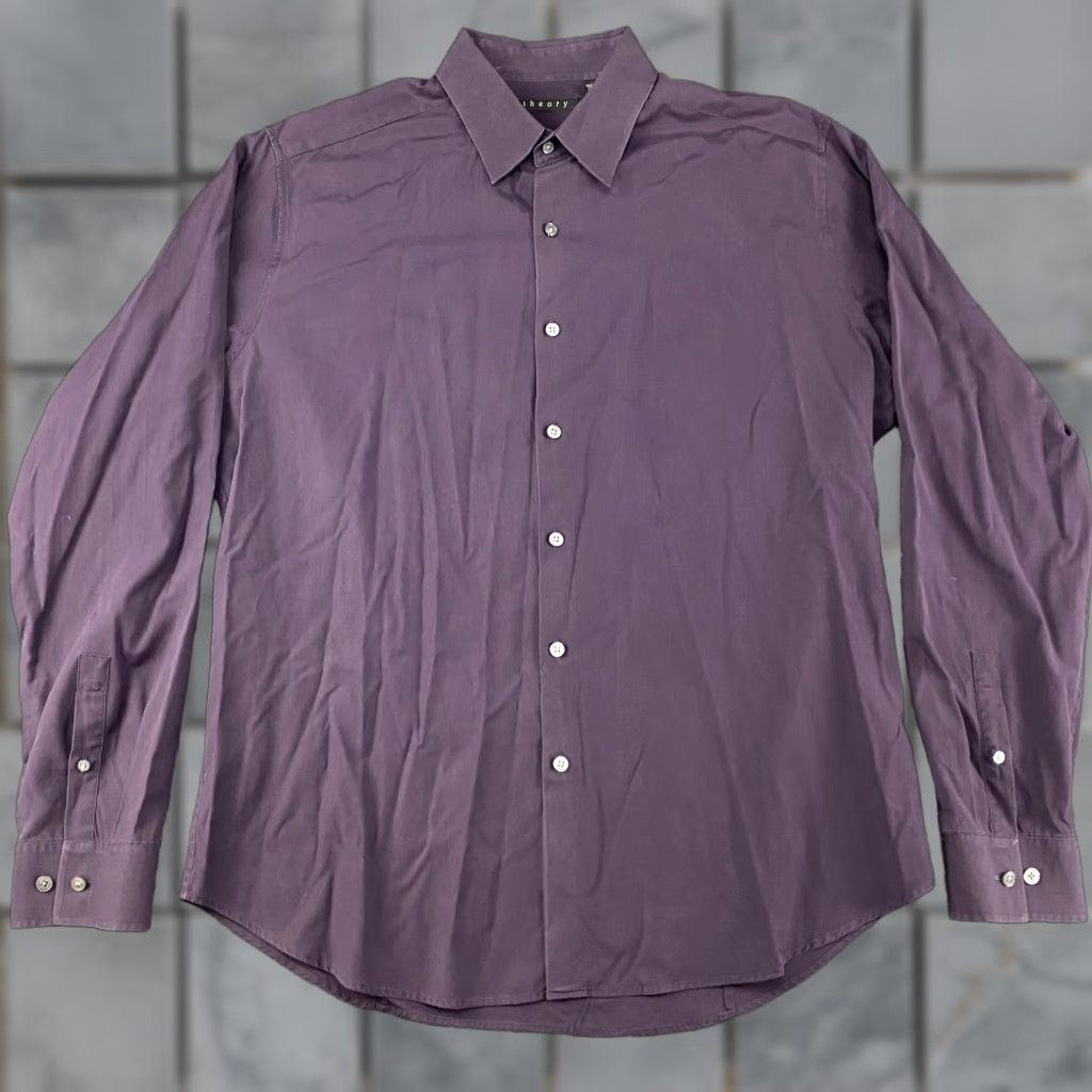 Theory Theory Shirt Mens XL Purple Stretch Long Sleeve Button Up Dress Cotton Spandex Size 46R - 1 Thumbnail