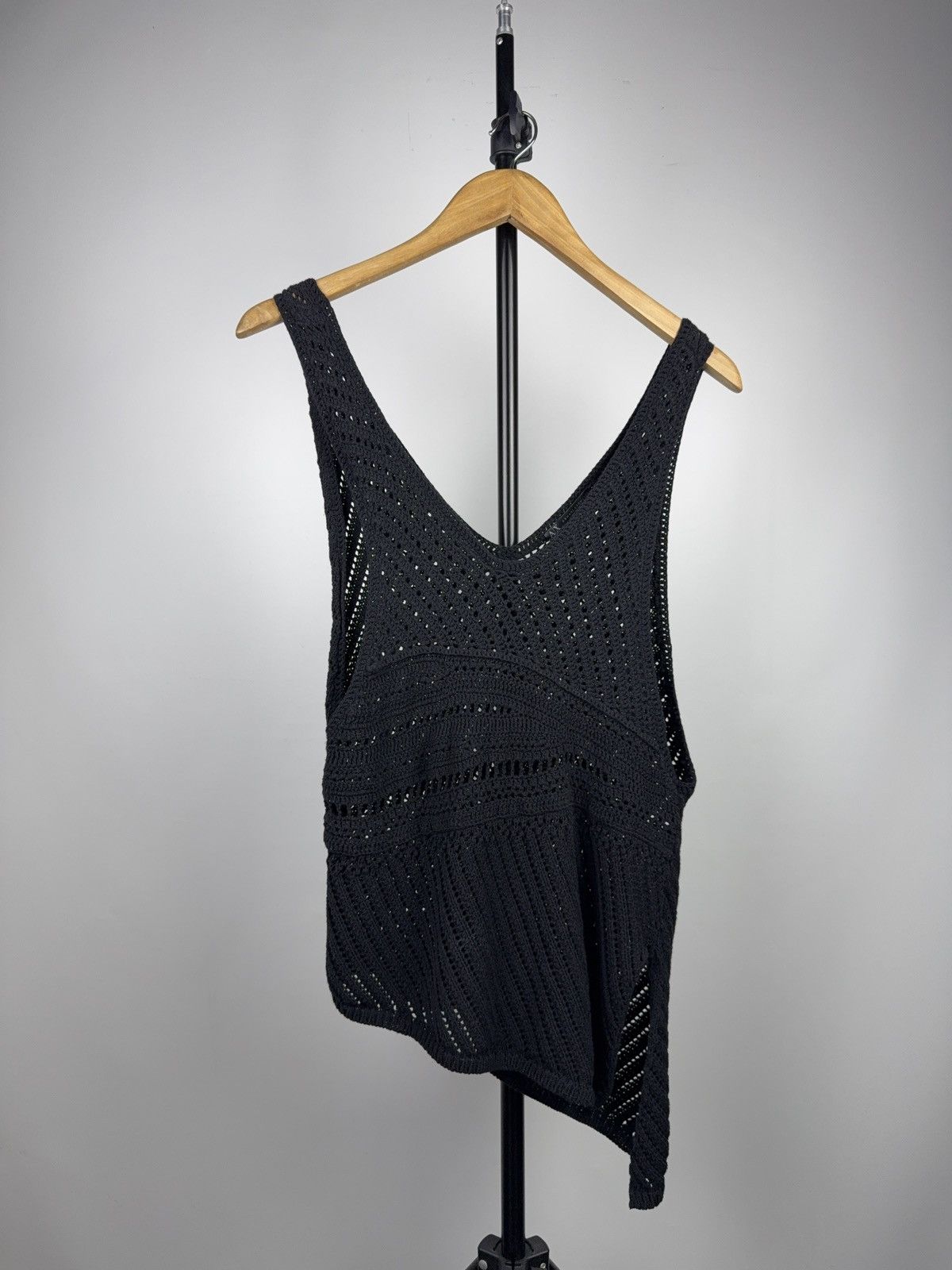 Armani Exchange Armani Exchange Black Knit Crochet Asymmetric Tank Top Size S / US 4 / IT 40 - 1 Thumbnail