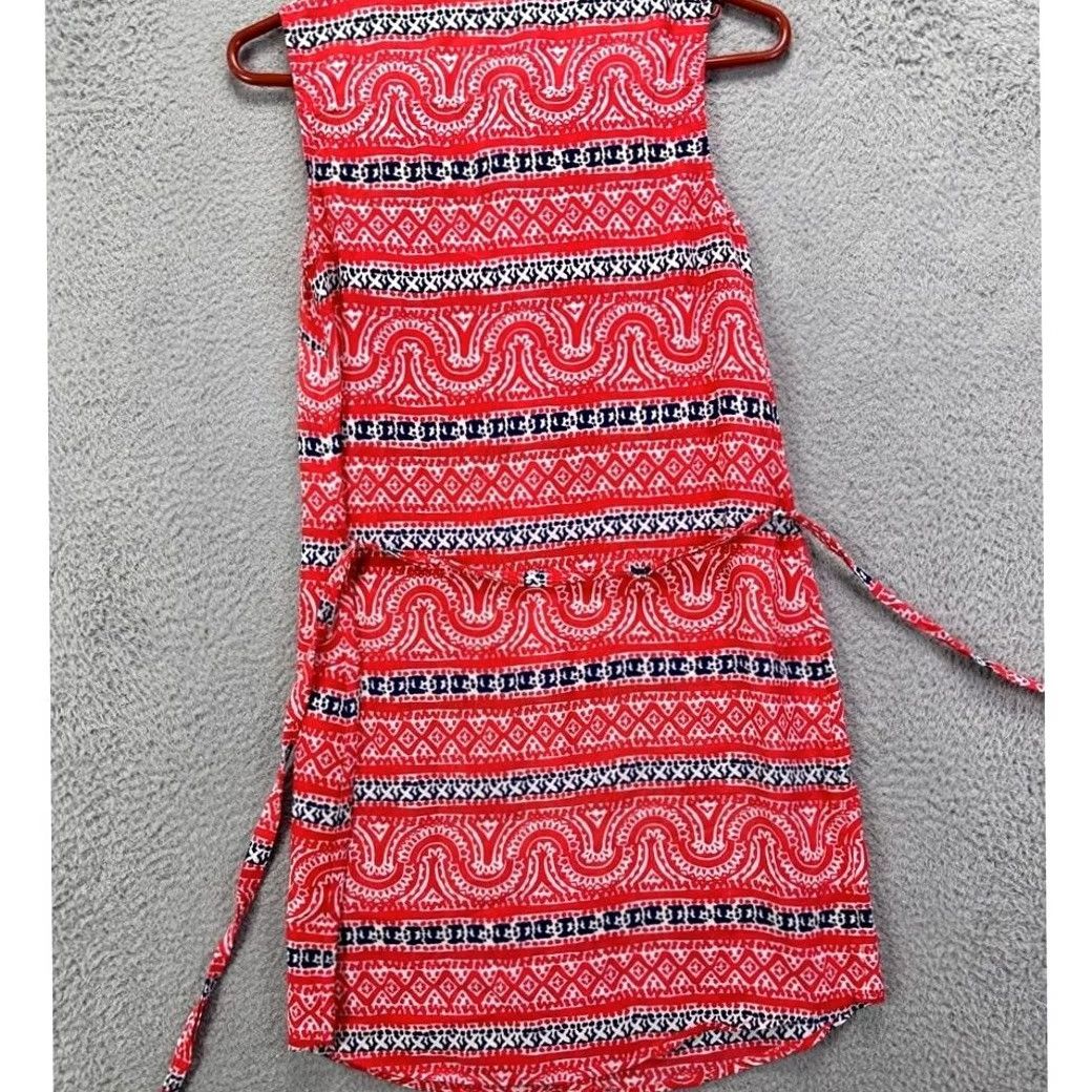 Vineyard Vines Vineyard Vines Dress Womens 2 Red Geometric Sleeveless Silk Blend Shift Ladies Size XS / US 0-2 / IT 36-38 - 2 Thumbnail