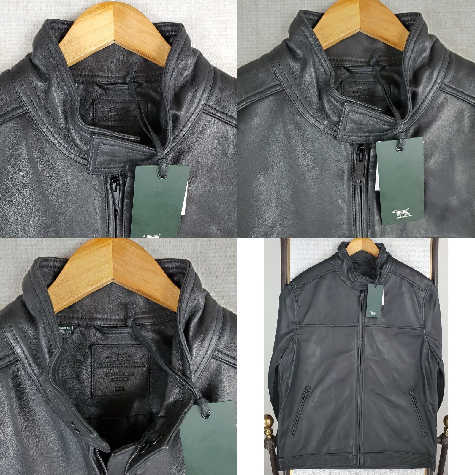 Rodd & Gunn RODD & GUNN Trucker Jacket Mens 2XL Leather Black Full Zip 100% Calfskin Stand-Up Collar Motorcycle Style Size US XXL / EU 58 / 5 - 9 Thumbnail