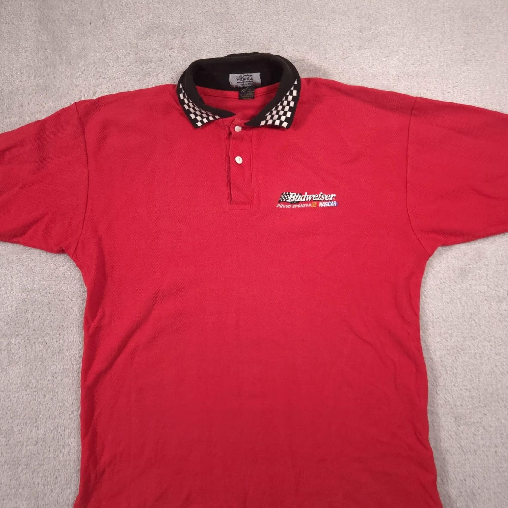Vintage Willwerth Group Budweiser NASCAR Racing Polo Shirt Mens Large Red Embroidered Size US L / EU 52-54 / 3 - 3 Thumbnail