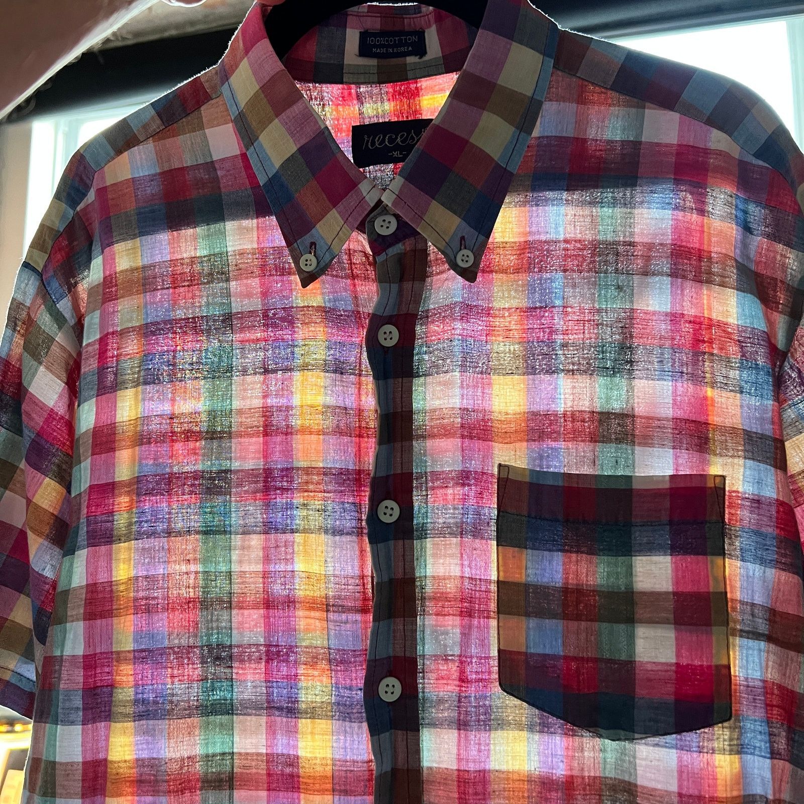 Vintage VTG Recess Men's SS Paper Thin Madras Shirt XL 23.5x30 Size US XL / EU 56 / 4 - 5 Thumbnail