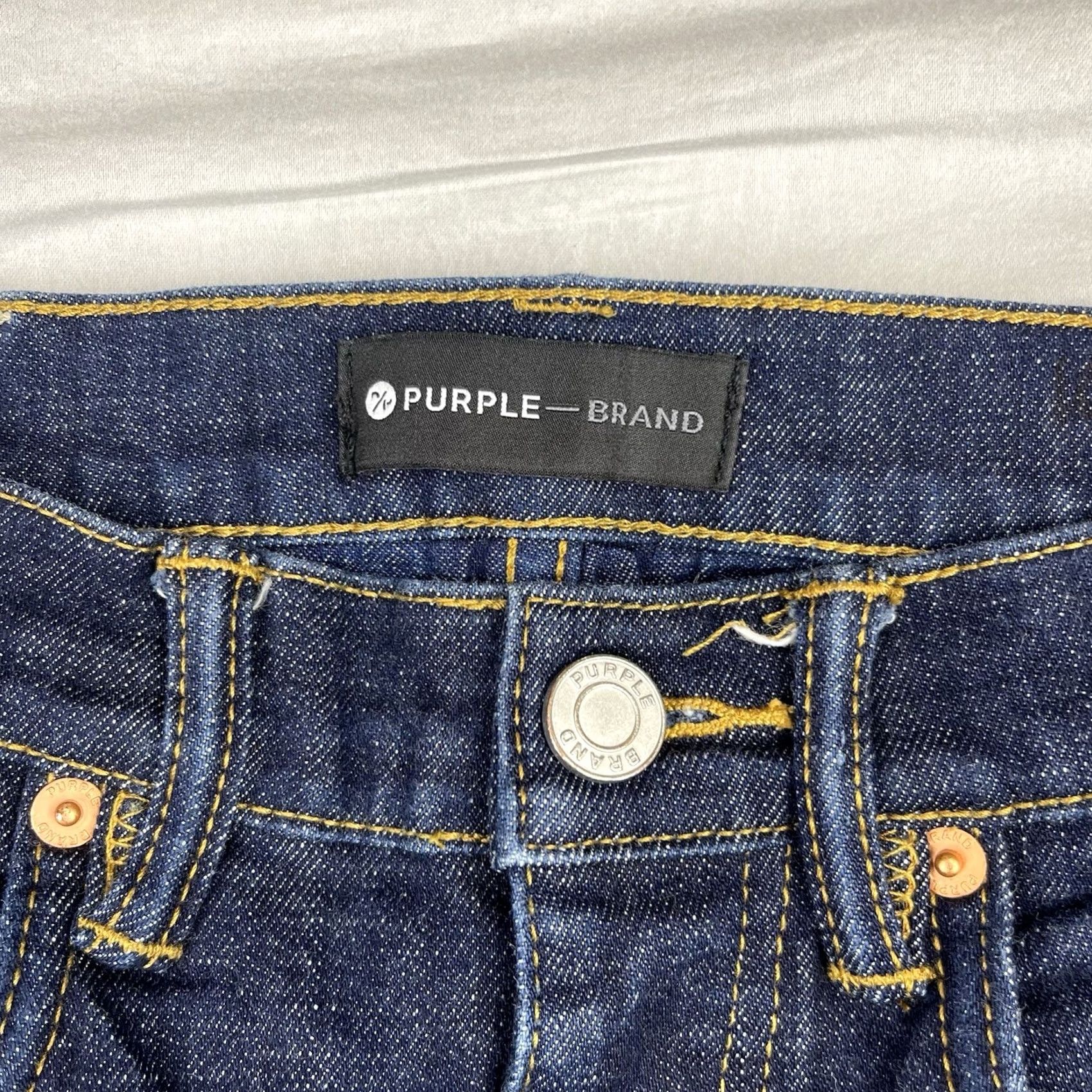 Denime Purple Brand Jeans Mens 31 Fits 28x29 Dark Wash RAI P001 Button Fly Slim Denim Jeans Size US 31 - 7 Thumbnail