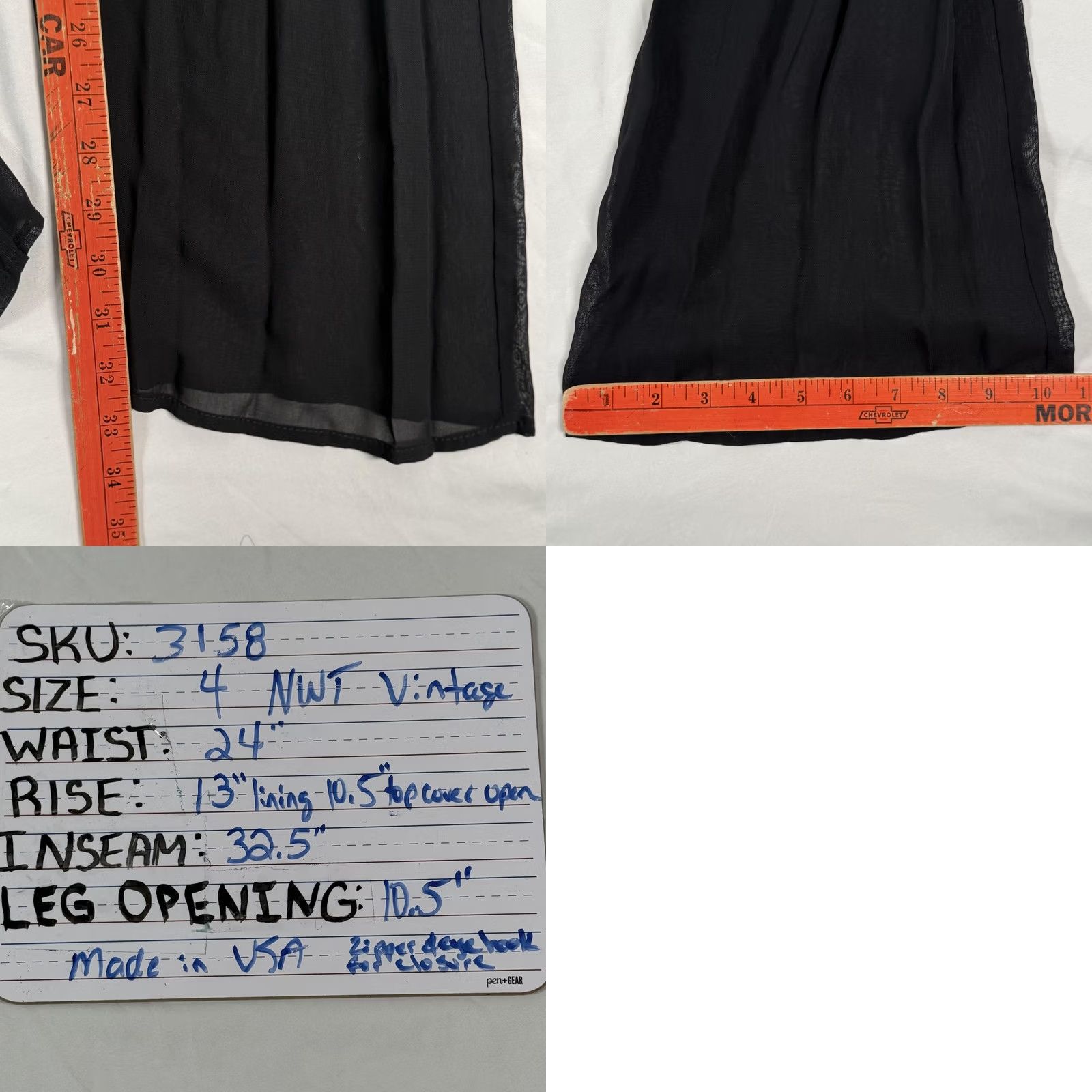 Vintage VINTAGE 90s Lillie Rubin Black Pants Wide-Leg Sheer Overlay NWT Size 4 Stylish Eve Dressy Formal Cocktail Womens US-made Size 27" / US 4 / IT 40 - 8 Thumbnail
