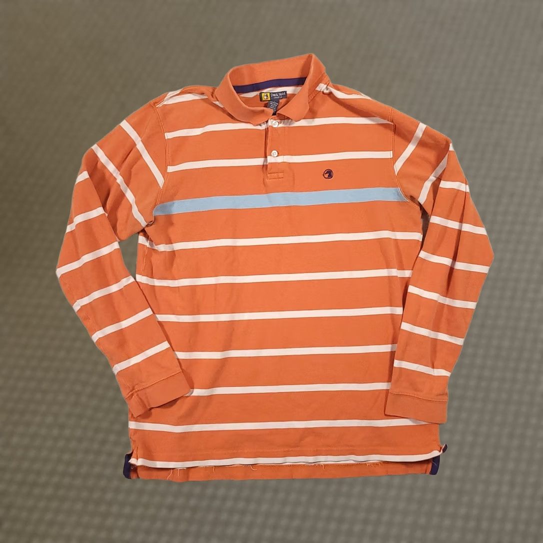 Vintage Duck Head Jeans Co. Polo Shirt Striped Long Sleeve Orange Mens Large Size US L / EU 52-54 / 3 - 1 Thumbnail