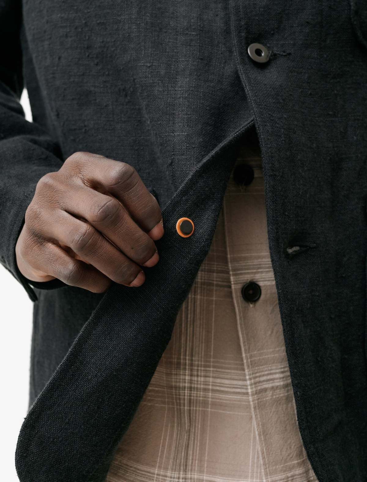 Evan Kinori Black three pocket butcher linen jacket Size US L / EU 52-54 / 3 - 2 Thumbnail