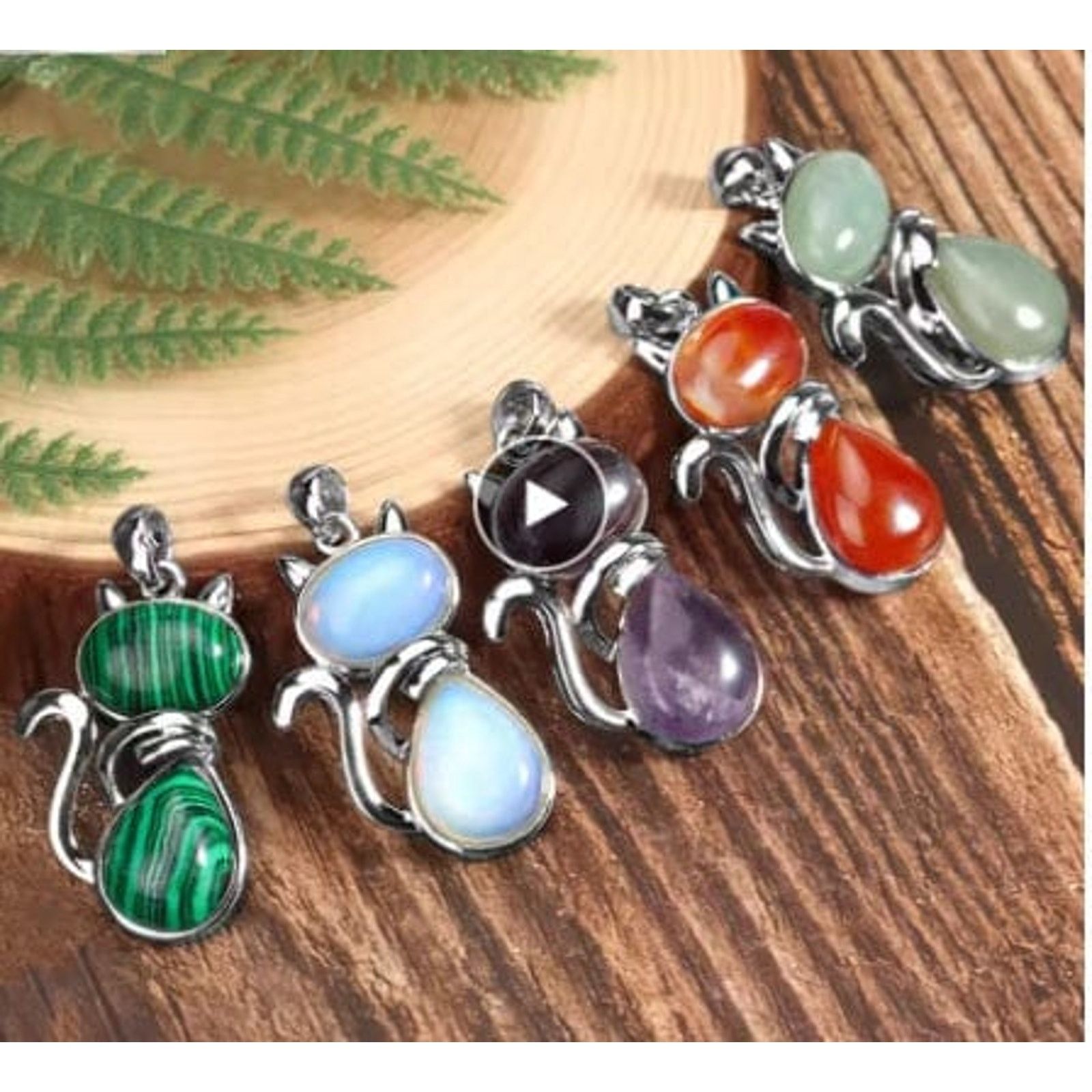 Other Malachite Synthetic Stone Cat Pendant - Platinum Plated 50mm Size ONE SIZE - 2 Thumbnail