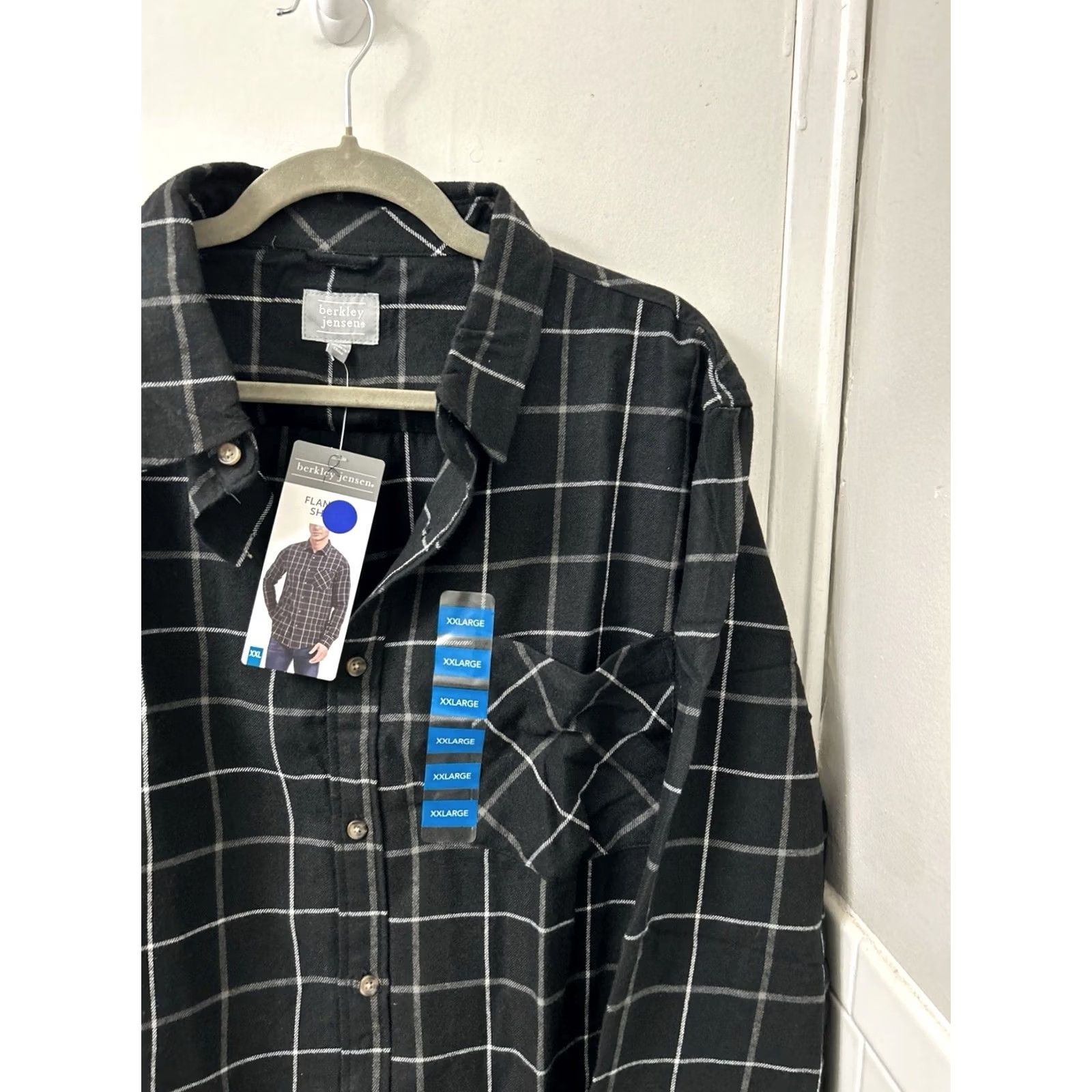 Vintage Berkley Jensen Flannel Shirt Mens 2XL Black Windowpane Plaid Button Down L/S NWT Size US XXL / EU 58 / 5 - 4 Thumbnail