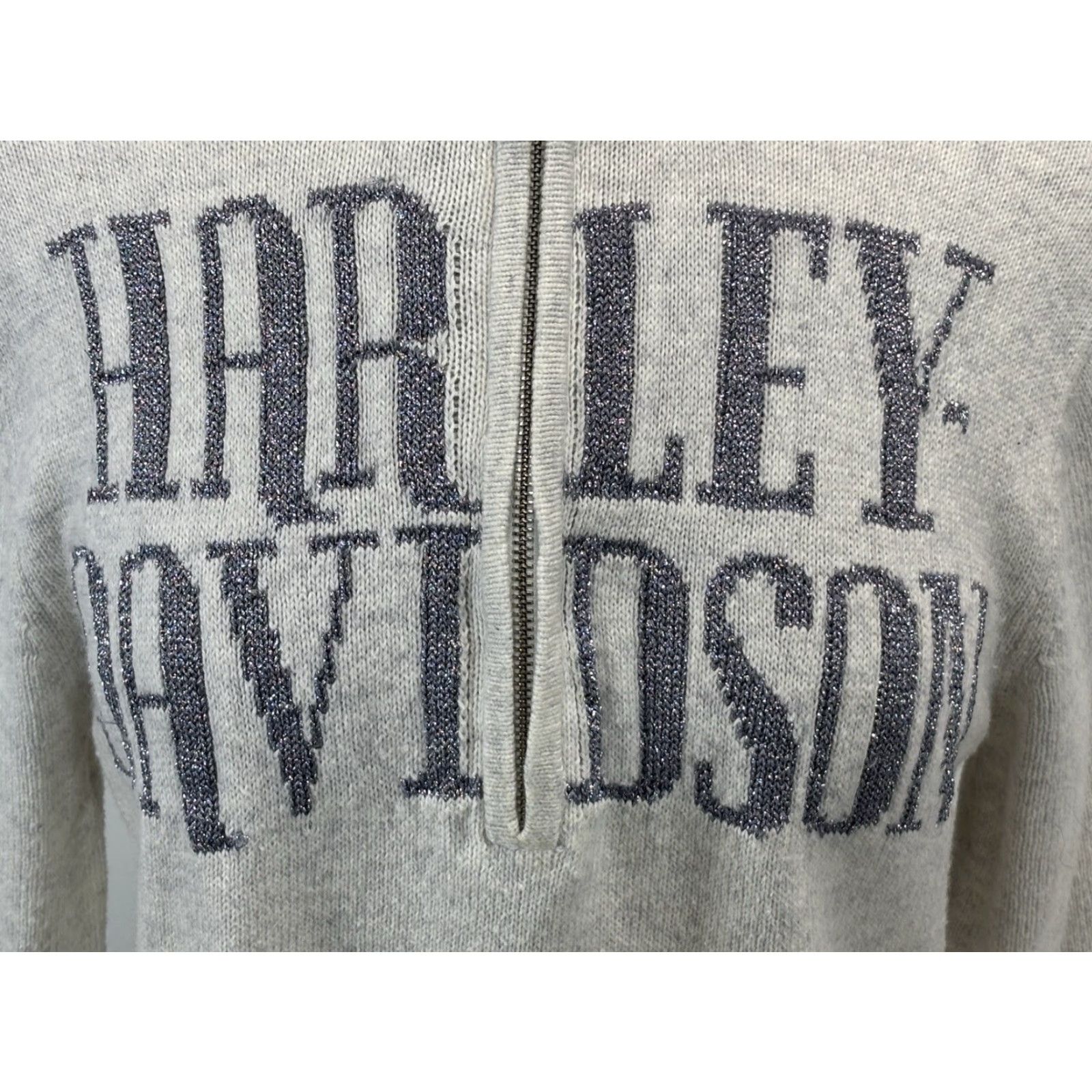 Harley Davidson VINTAGE Harley-Davidson Sweater Women's XL Gray 1/4 Zip Mock Neck Pullover Knit Sweatshirt Size XL / US 12-14 / IT 48-50 - 6 Thumbnail