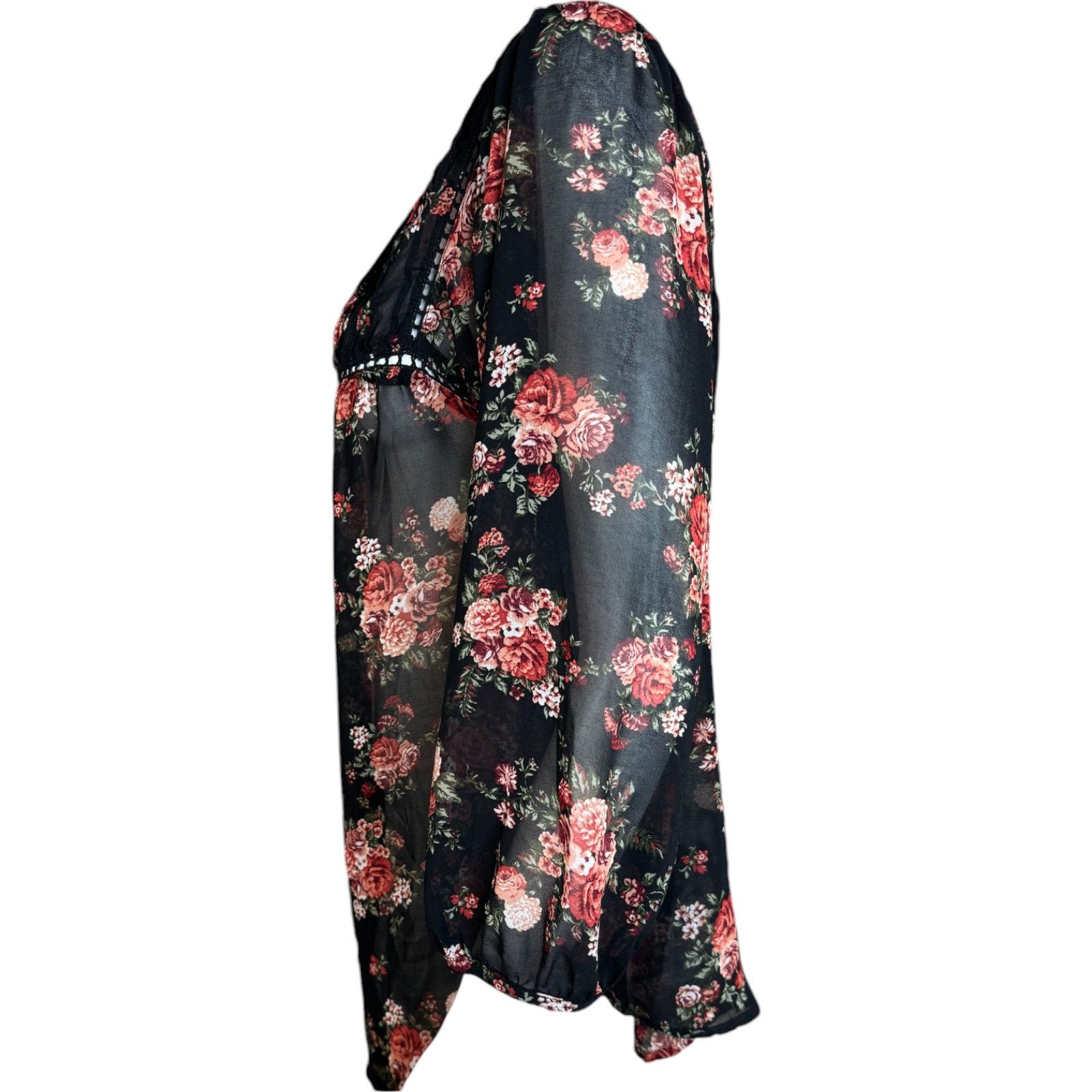 Other Mine Women Large Black Floral Sheer 3/4 Length Sleeve Blouse Size L / US 10 / IT 46 - 8 Thumbnail