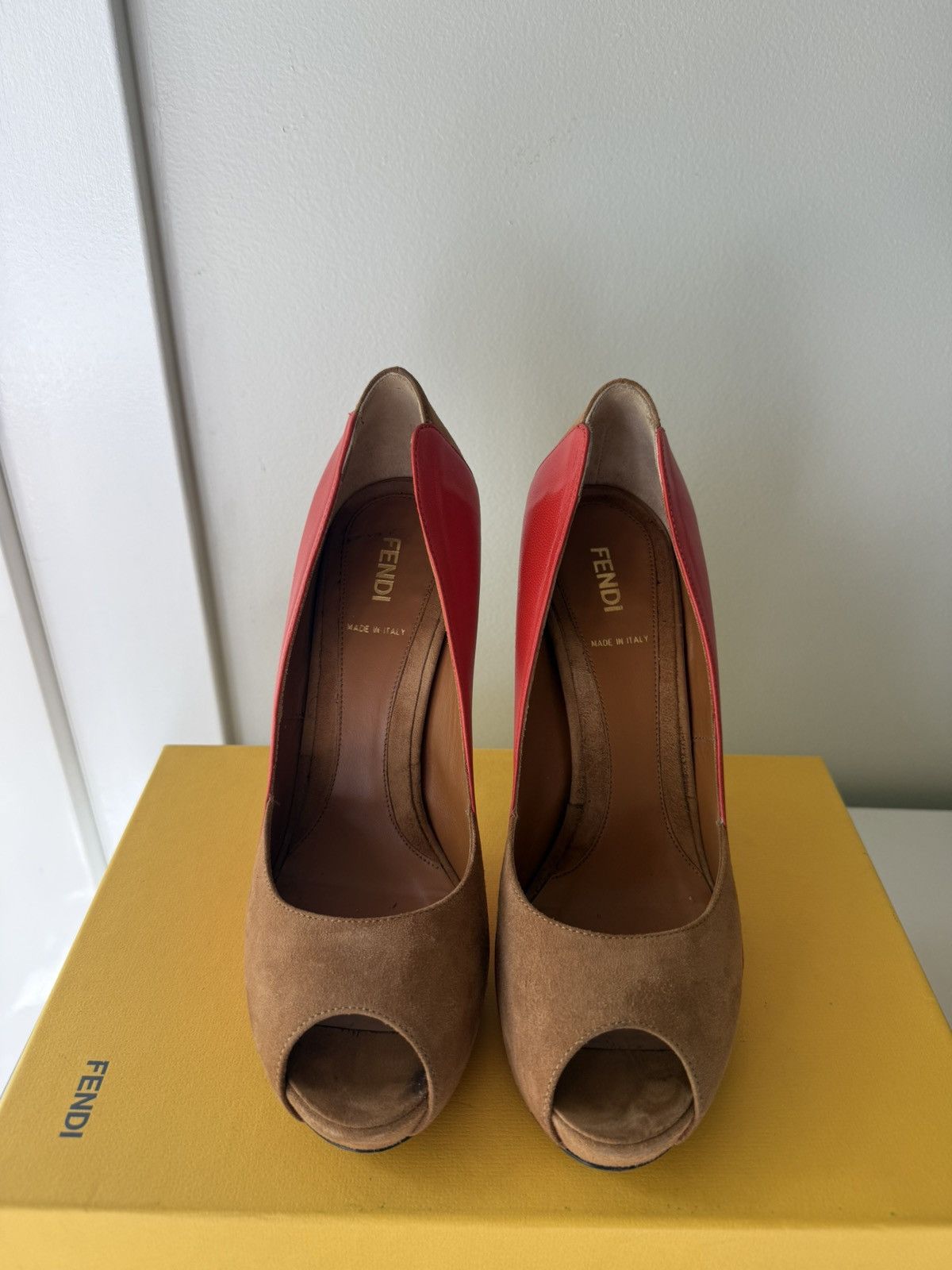 Fendi tobacco poppy suede leather pumps
