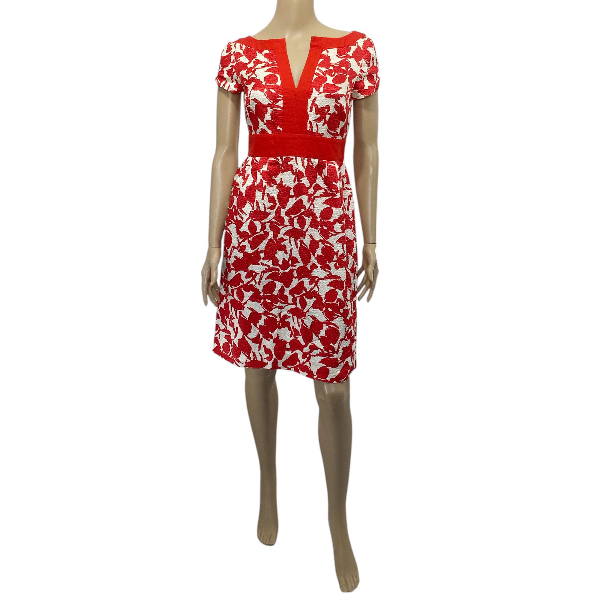 Red White Jacquard Floral Printed Dress