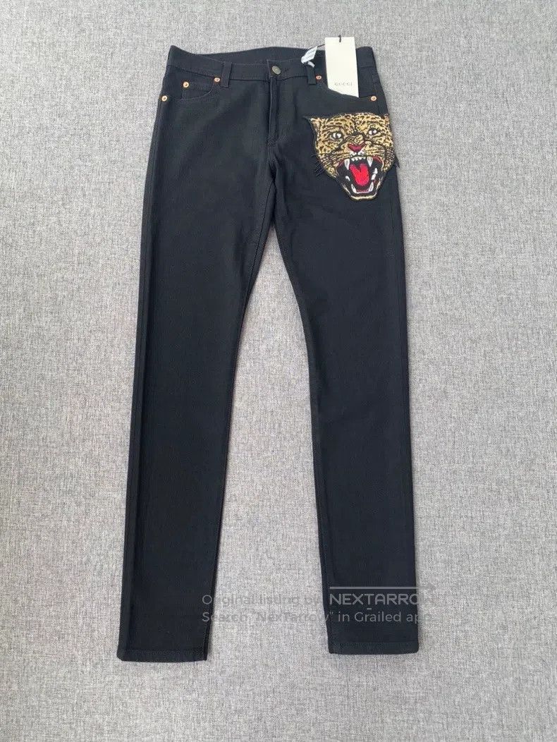 Gucci Tiger Head Embroidered Jeans