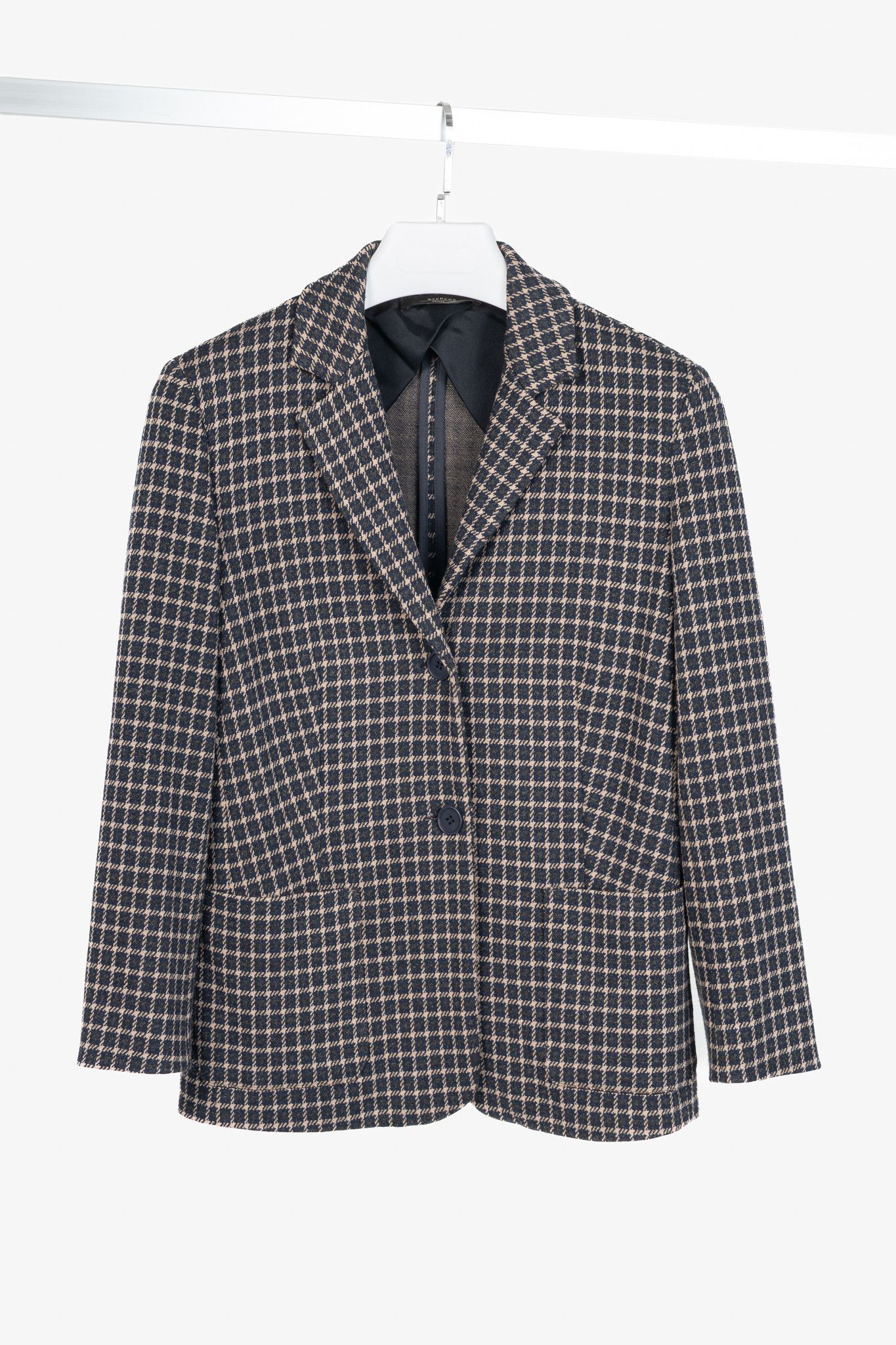 Weekend Max Mara Weekend Max Mara Brown & Navy Plaid Knit Blazer Size S / US 4 / IT 40 - 1 Thumbnail