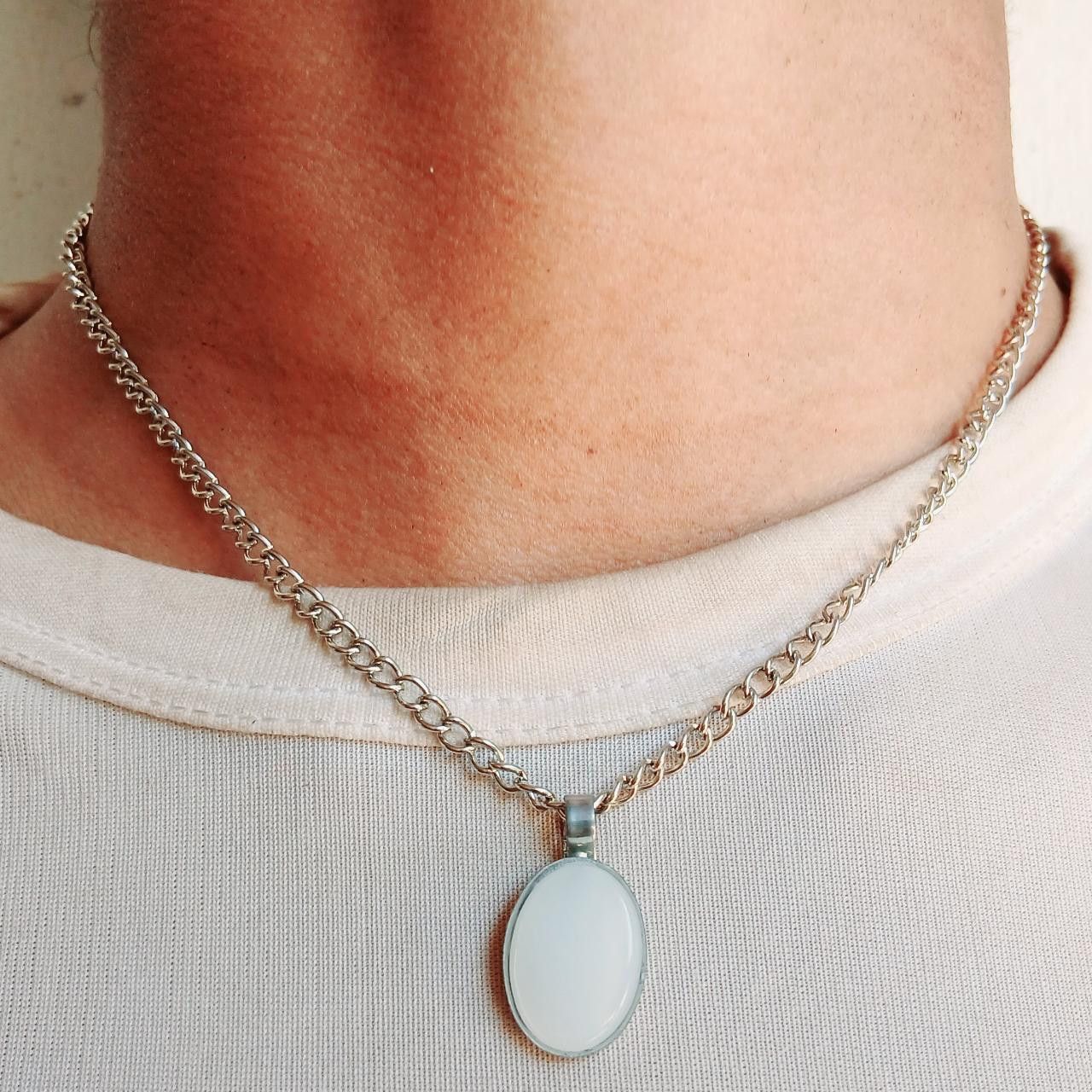 Other Retro Silver Chain Natural Gemstone Pendant Necklace Size ONE SIZE - 3 Thumbnail
