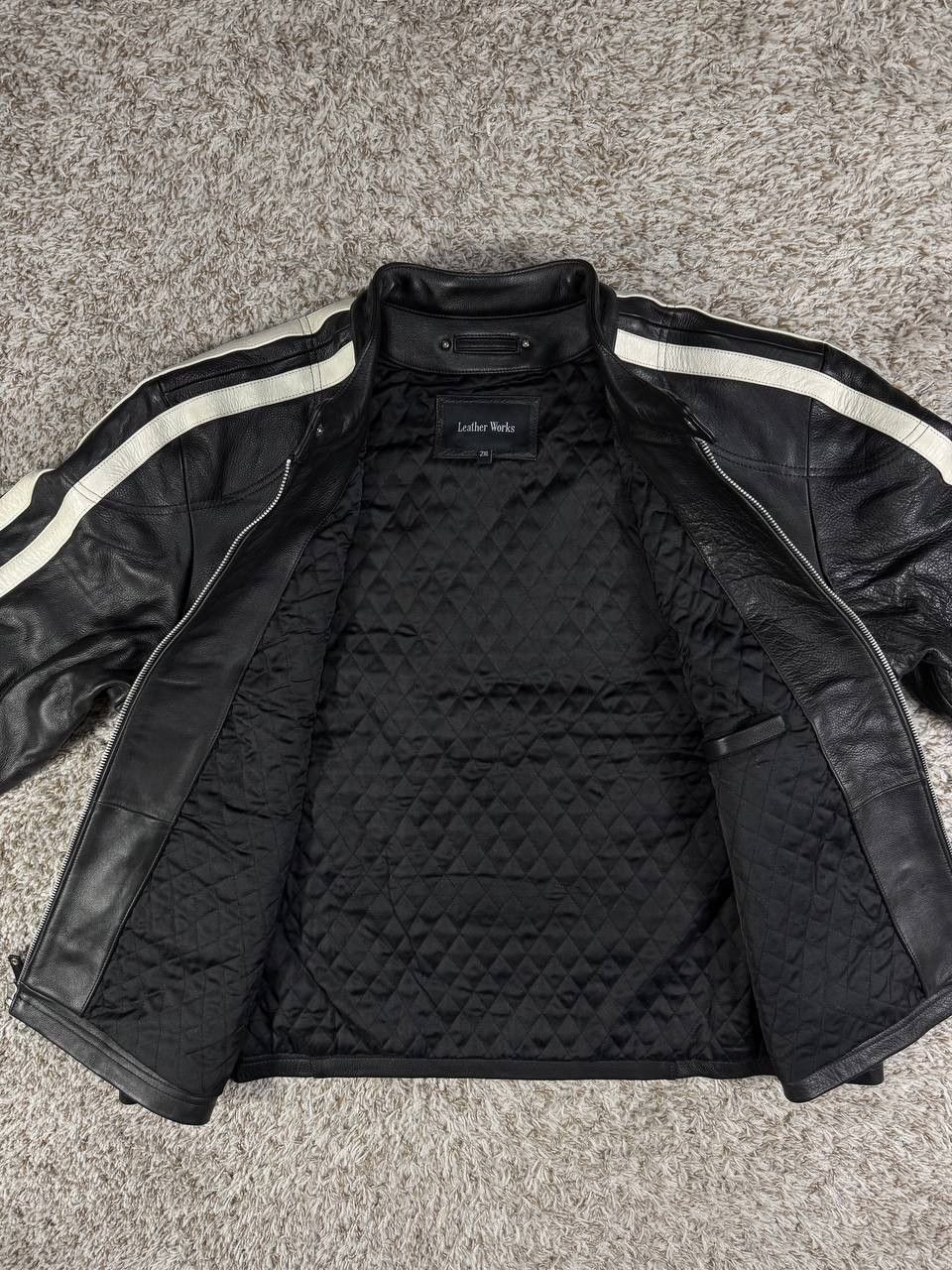 Genuine Leather Leather Works Genuine Leather Biker Jacket White Stripes Size US XXL / EU 58 / 5 - 12 Thumbnail