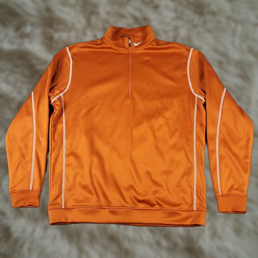 Nike Nike Sweatshirt Mens Large Orange 1/4 Zip Pullover Swoosh Logo Knit Mock Neck Long Sleeve Modern Sports Nike Mens Regular Gift Size US L / EU 52-54 / 3 - 1 Thumbnail