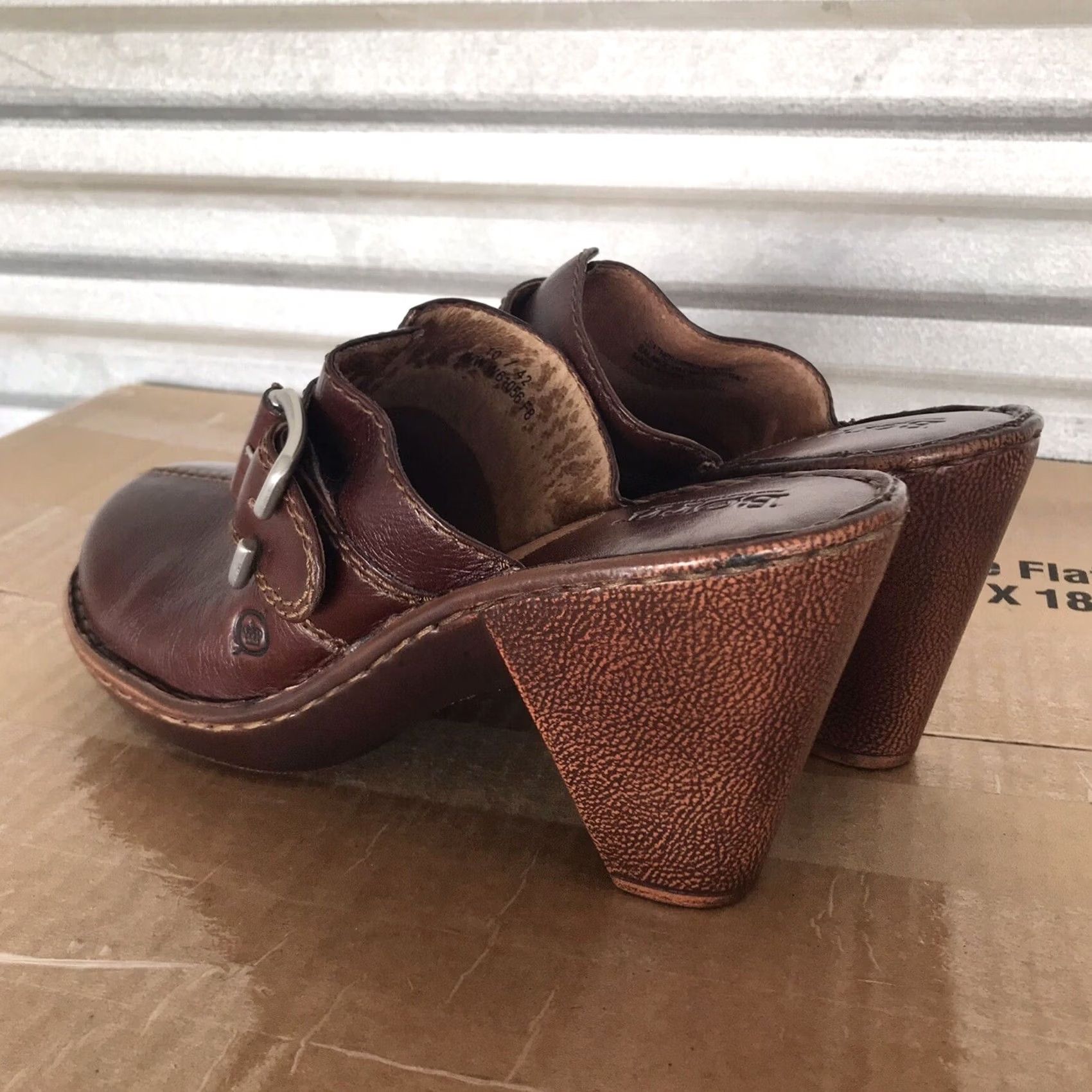 Born Born Women's Chocolate Brown Leather Buckle Slip-On Comfort Heel Mules Clogs 10 Casual Platform Open Back Women Shoes Size US 10 / IT 40 - 2 Thumbnail