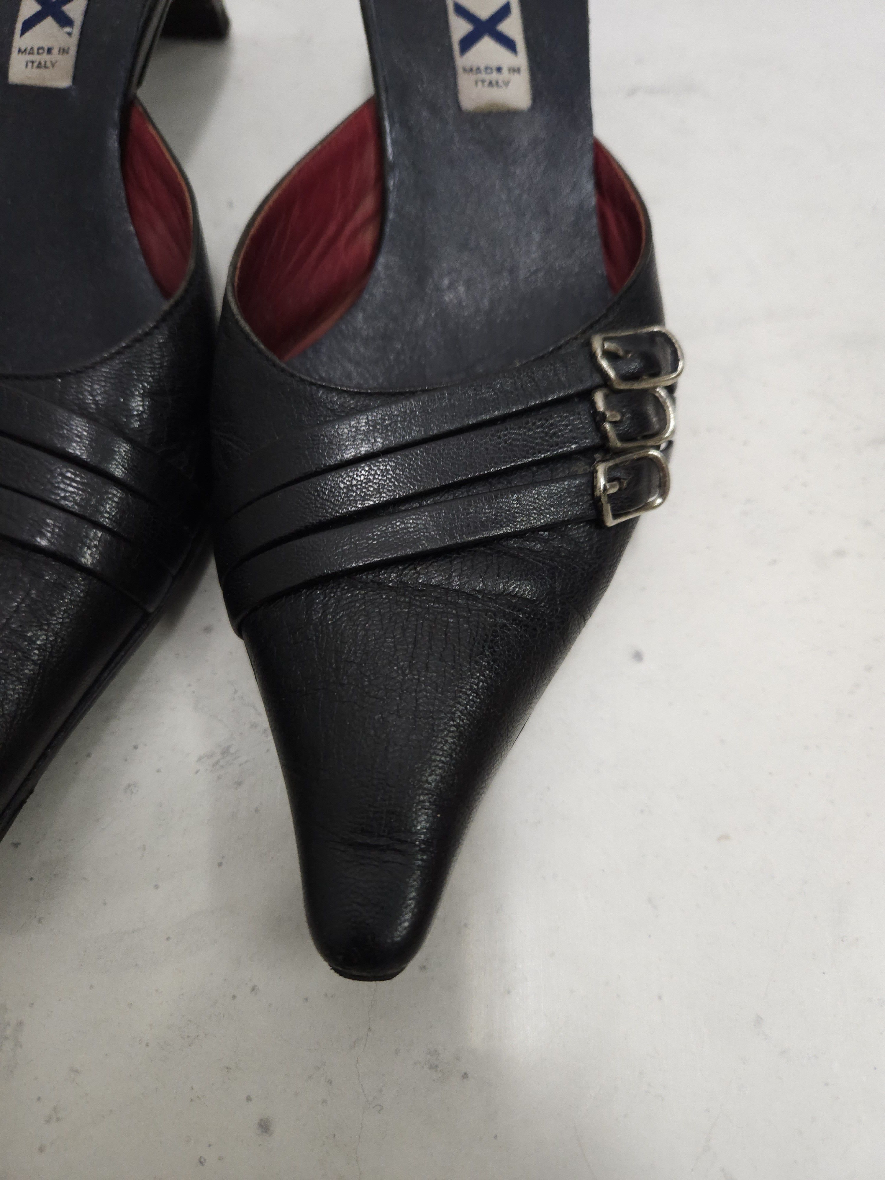 Vintage Archive y2k black leather pointed toe mules with buckles Size US 5 / IT 35 - 7 Thumbnail