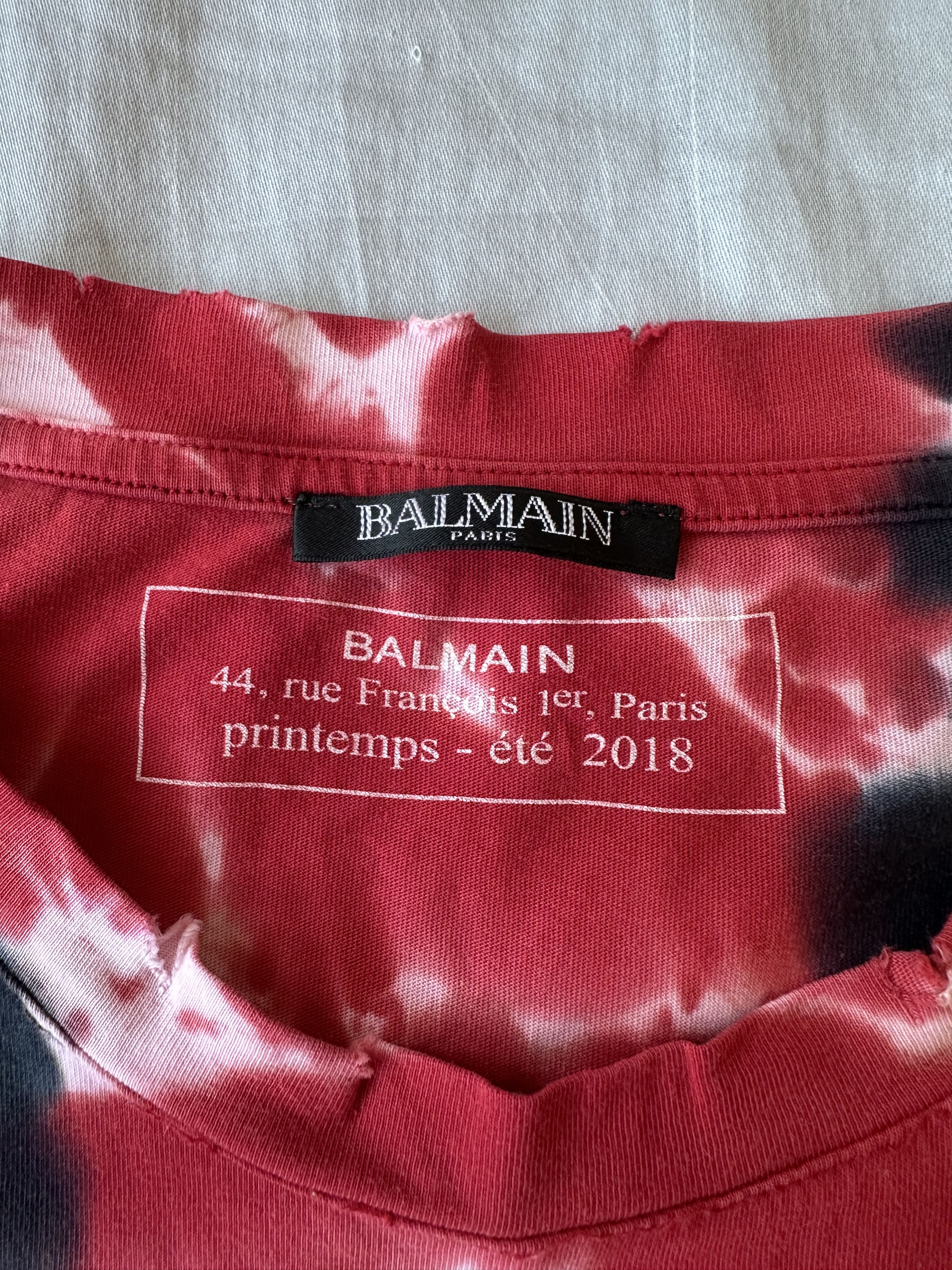 Balmain SS18 Balmain Red Tie Dye Distressed Logo T-shirt Size US M / EU 48-50 / 2 - 4 Thumbnail