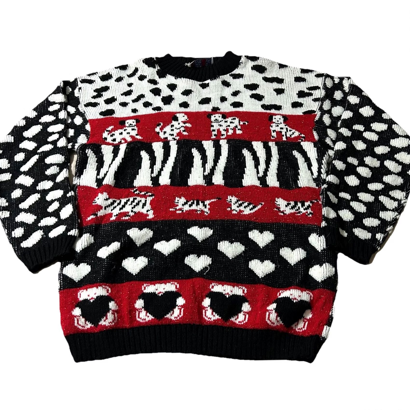 Vintage VINTAGE 90s Dalmatian Cats Teddy Bears Hearts Polka Dots Knit Sweater Medium Mens/Boys? Size M / US 6-8 / IT 42-44 - 2 Thumbnail