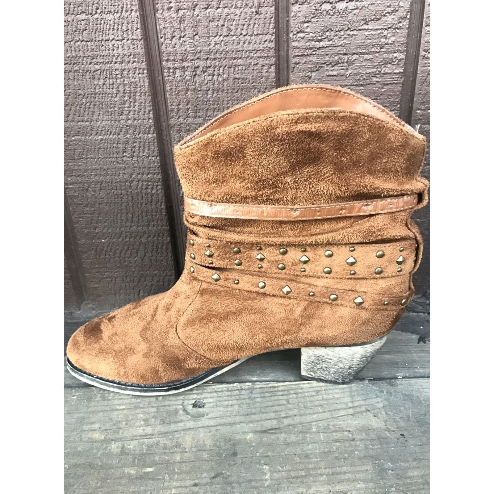Vintage ID REQUIRED CHARGER Ankle Boots Women 10M Brown Slip-On Buckle Monk Strap Boots Size US 10 / IT 40 - 6 Thumbnail