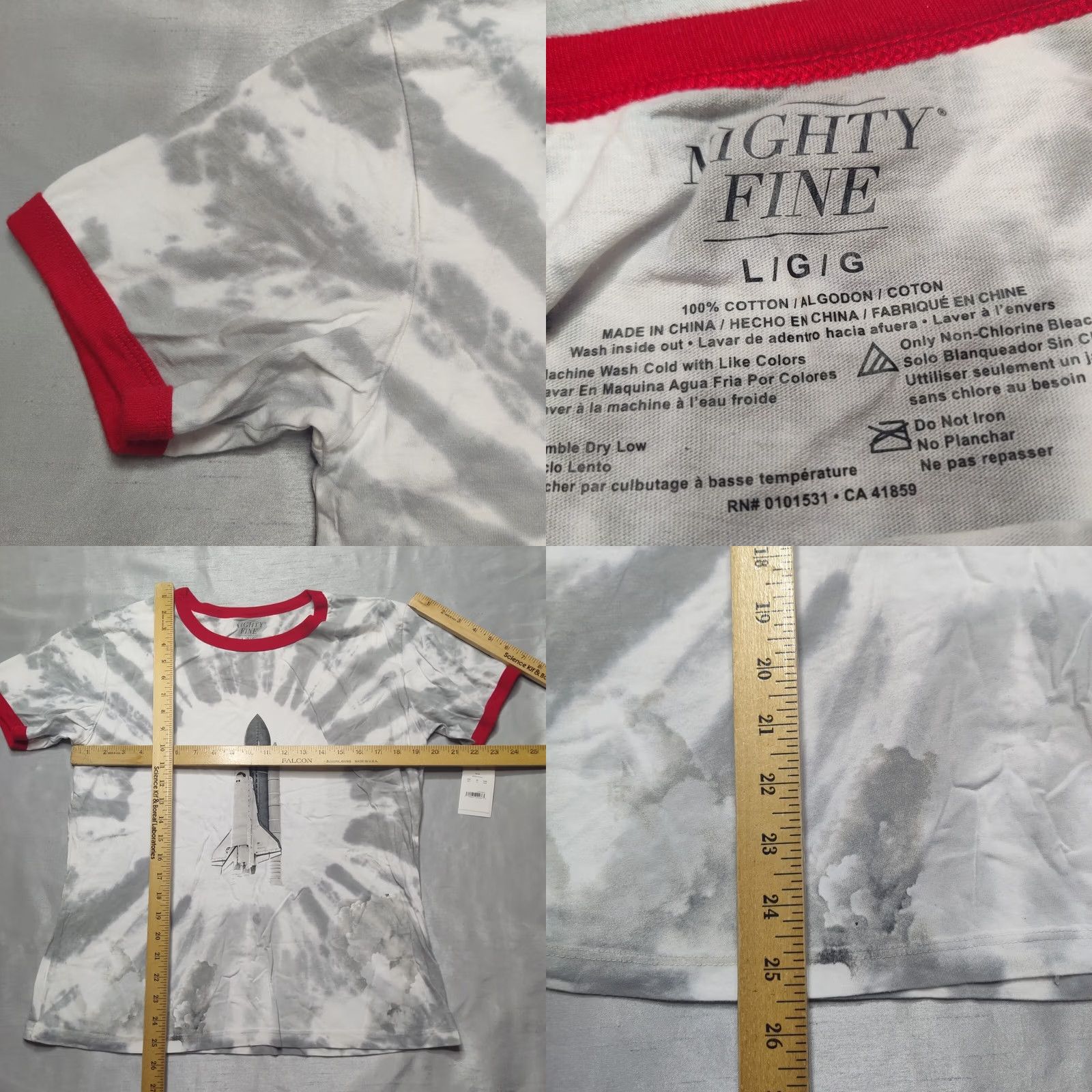 Vintage NASA SPACE SHUTTLE Women Large Gray Tie Dye Ringer Short Sleeve T-Shirt NEW Size L / US 10 / IT 46 - 8 Thumbnail