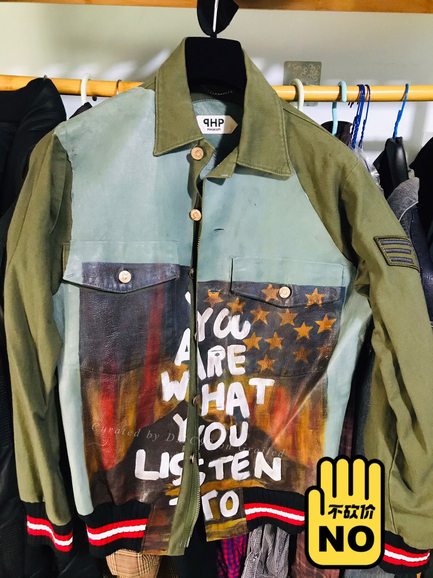 PIHAKAPI Military Green Hand-Painted Patchwork Jacket Size US L / EU 52-54 / 3 - 1 Thumbnail