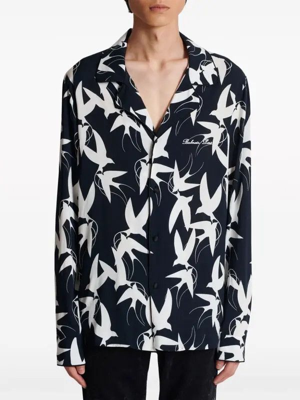 Balmain o1s1wg111025 Swallow Print Shirt in Black Size US M / EU 48-50 / 2 - 5 Thumbnail