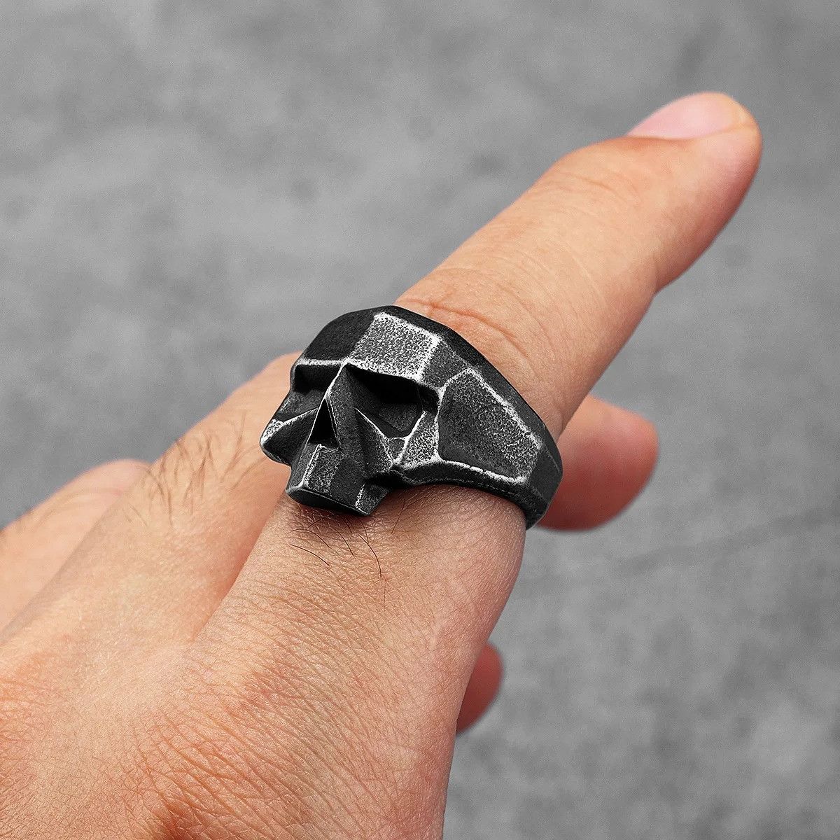 Vintage Retro Geometric Cut Skull Men Ring Size ONE SIZE - 1 Thumbnail
