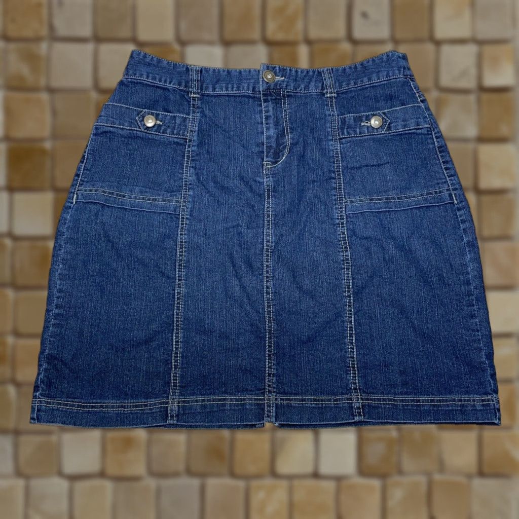 Vintage VINTAGE Christopher & Banks A-Line Skirt Women's Regular Size 12 Blue Denim Short Size 34" / US 12 / IT 48 - 1 Thumbnail