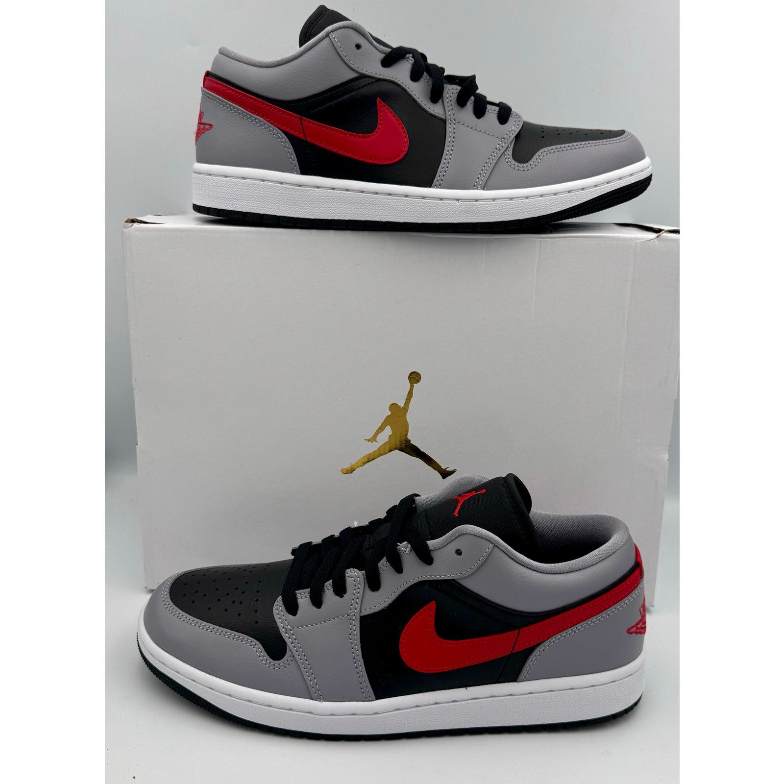Jordan Brand Nike Air Jordan 1 Low Grey Red Black FZ4183-002 W SZ 11 9.5M Size US 11 / EU 44 - 1 Thumbnail