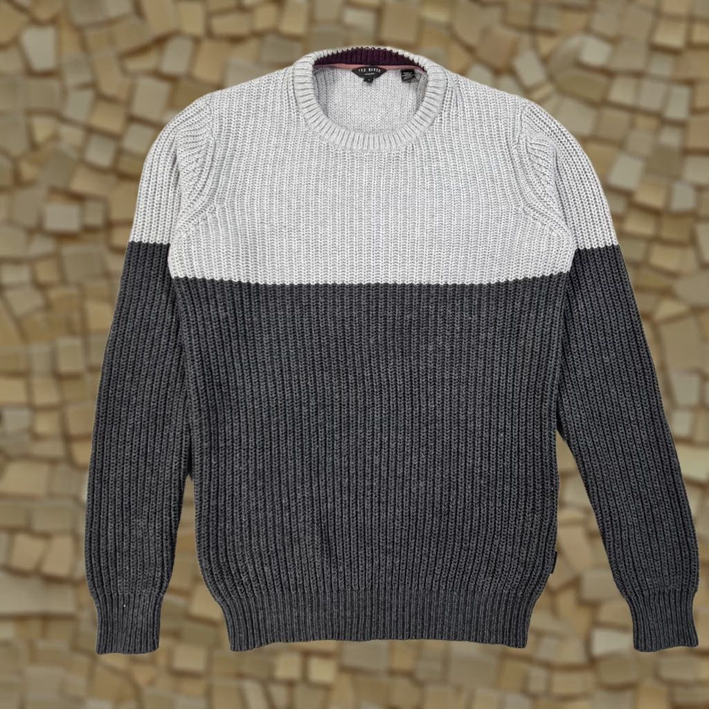 Ted Baker Ted Baker Mens Jumper Grey XS Waffle-Knit Cotton Crew Pullover Size US XS / EU 42 / 0 - 1 Thumbnail